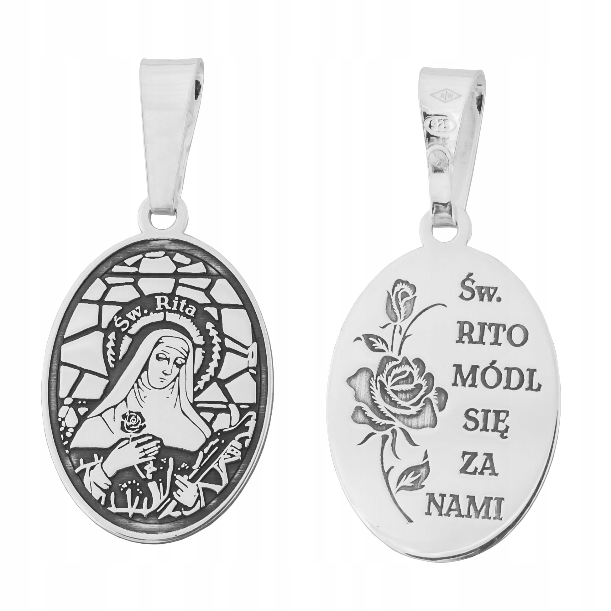 Stříbrný medailonek ryzost 925 Přívěsek Medailon Svatá Rita z Cascia Větší