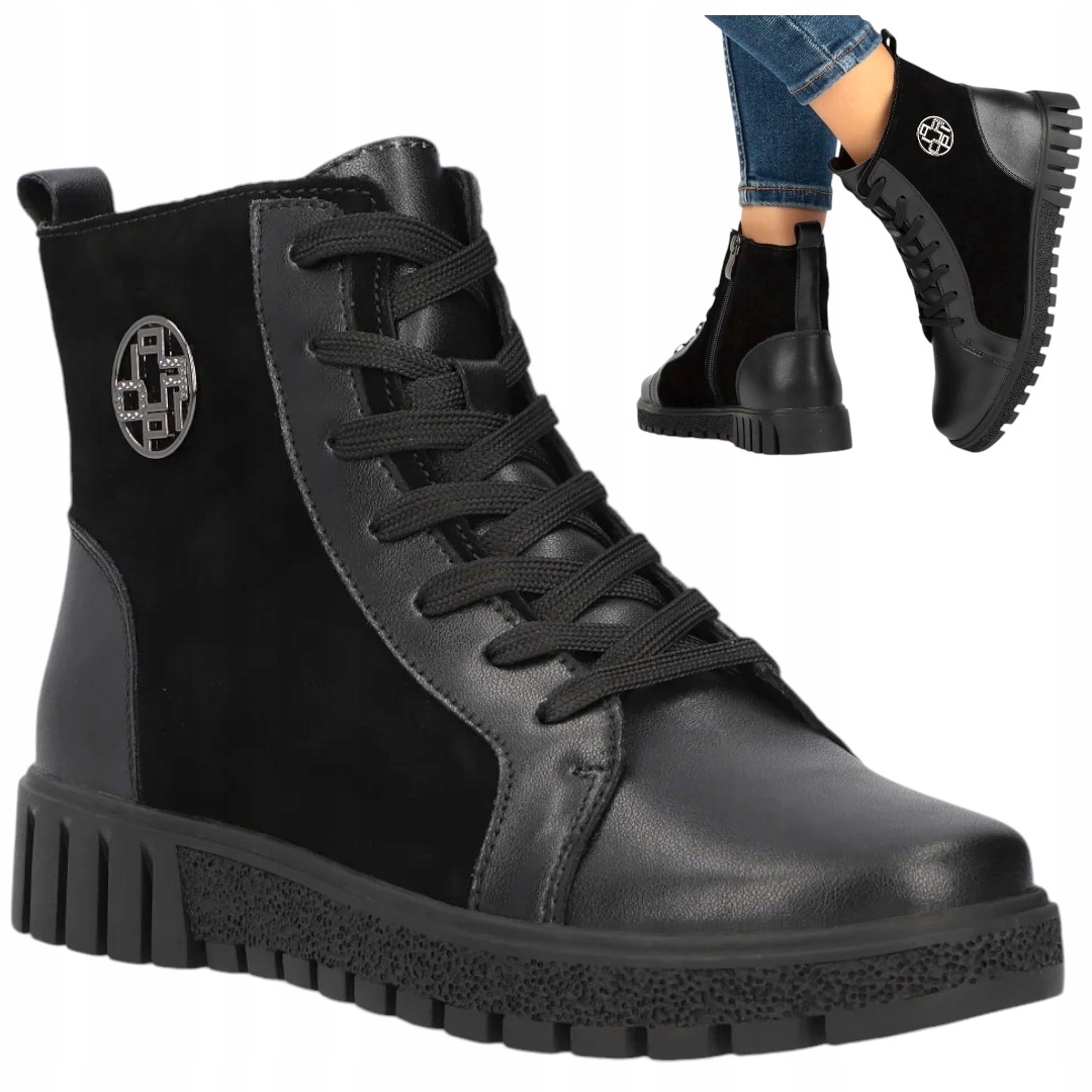 Kotníkové Boty Kožené 37 Semišové zateplené Workery Filippo Elegantní černé