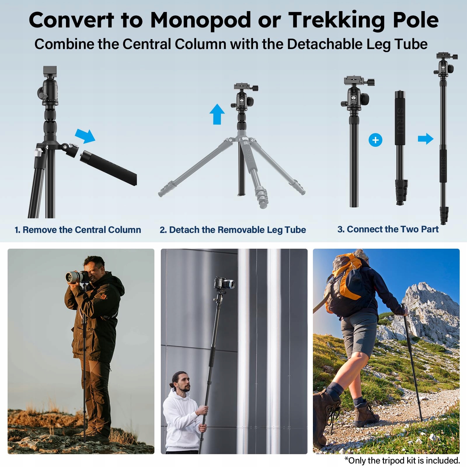 SIRUI APT02 2-in-1 Tripod Monopod 200cm 360° Head 10kg DSLR Smartphones — miniatura 5