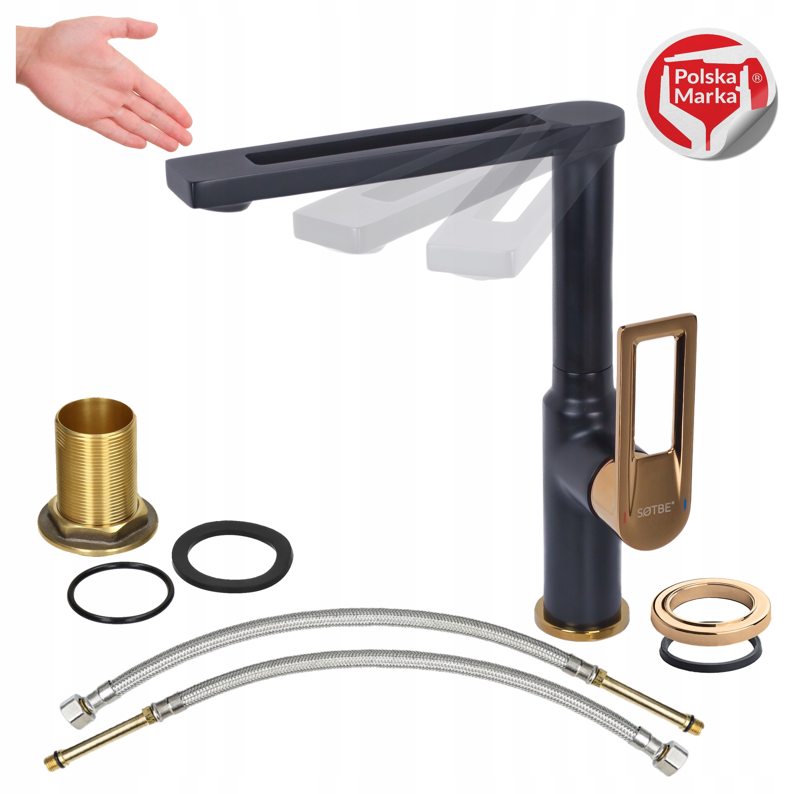 Kuchynská drezová batéria do kuchyne, umývadlo, medená, čierno-zlatá