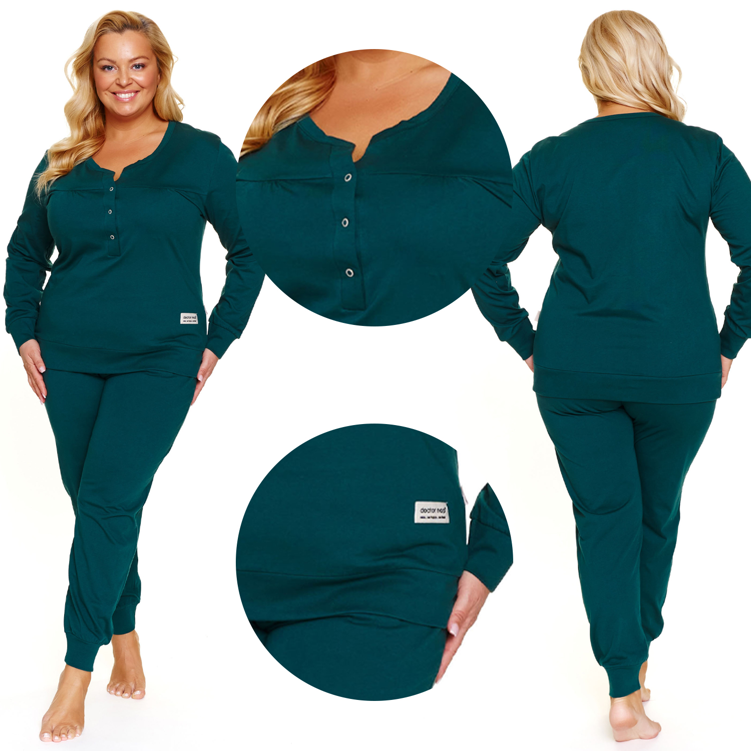 Doctor Nap PM.4349 emerald bavlna zelená dlouhá dámská XL Pyžamo
