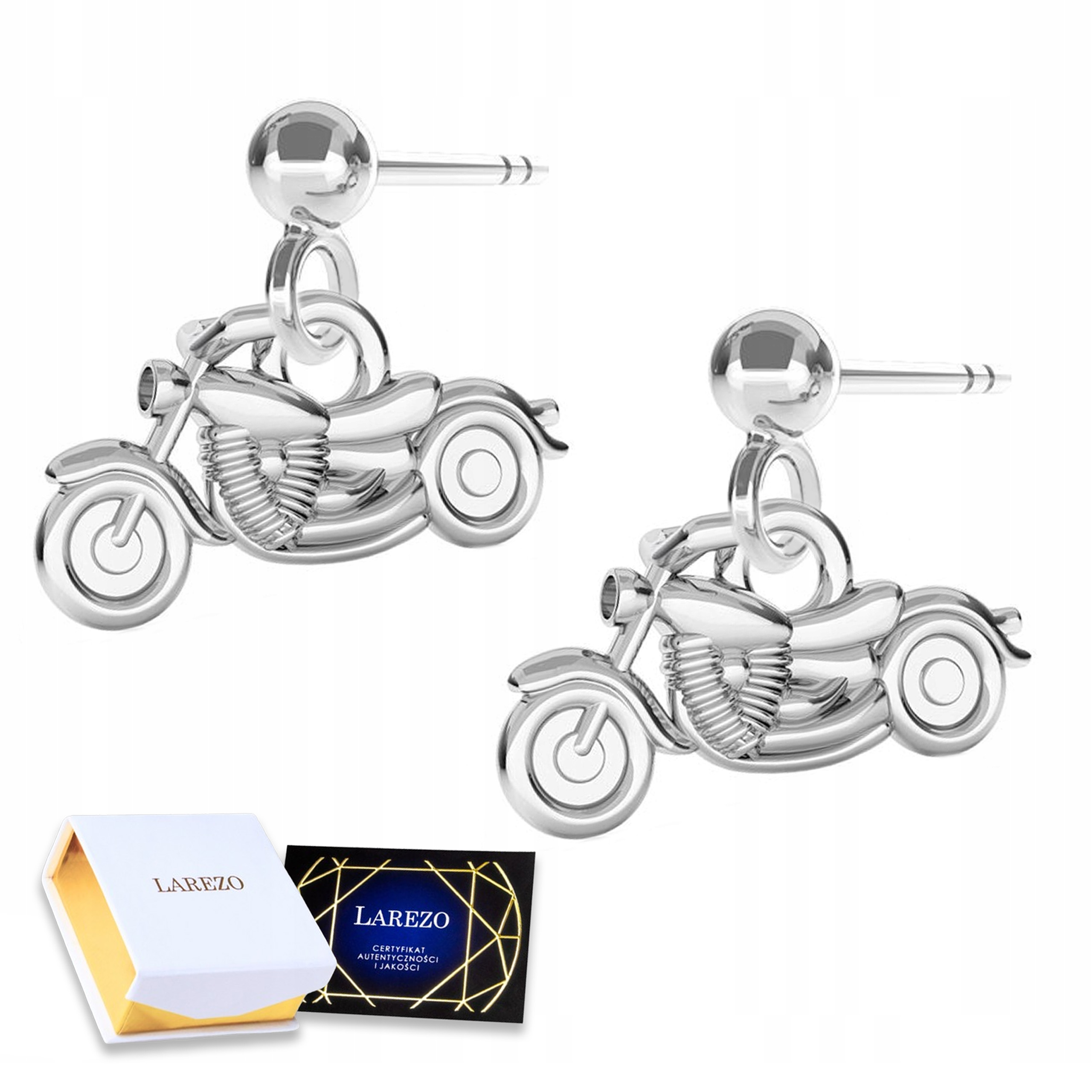 Stříbrné Náušnice Motorka Harley Motor Puzetky s Motocyklem Stříbro 925