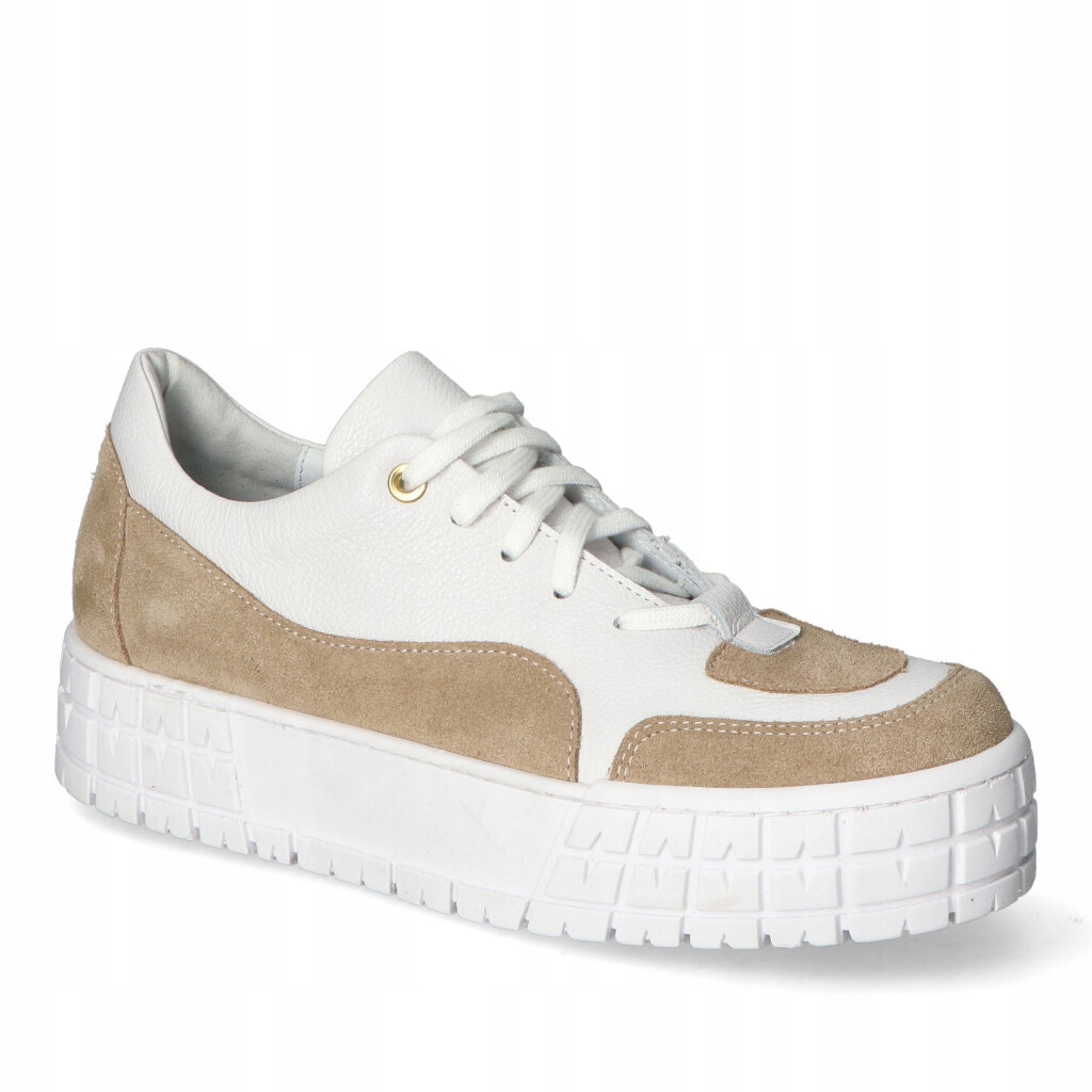 Dámské tenisky Polobotky Lewski Bílé hrách/Béžový semiš Kožené 36