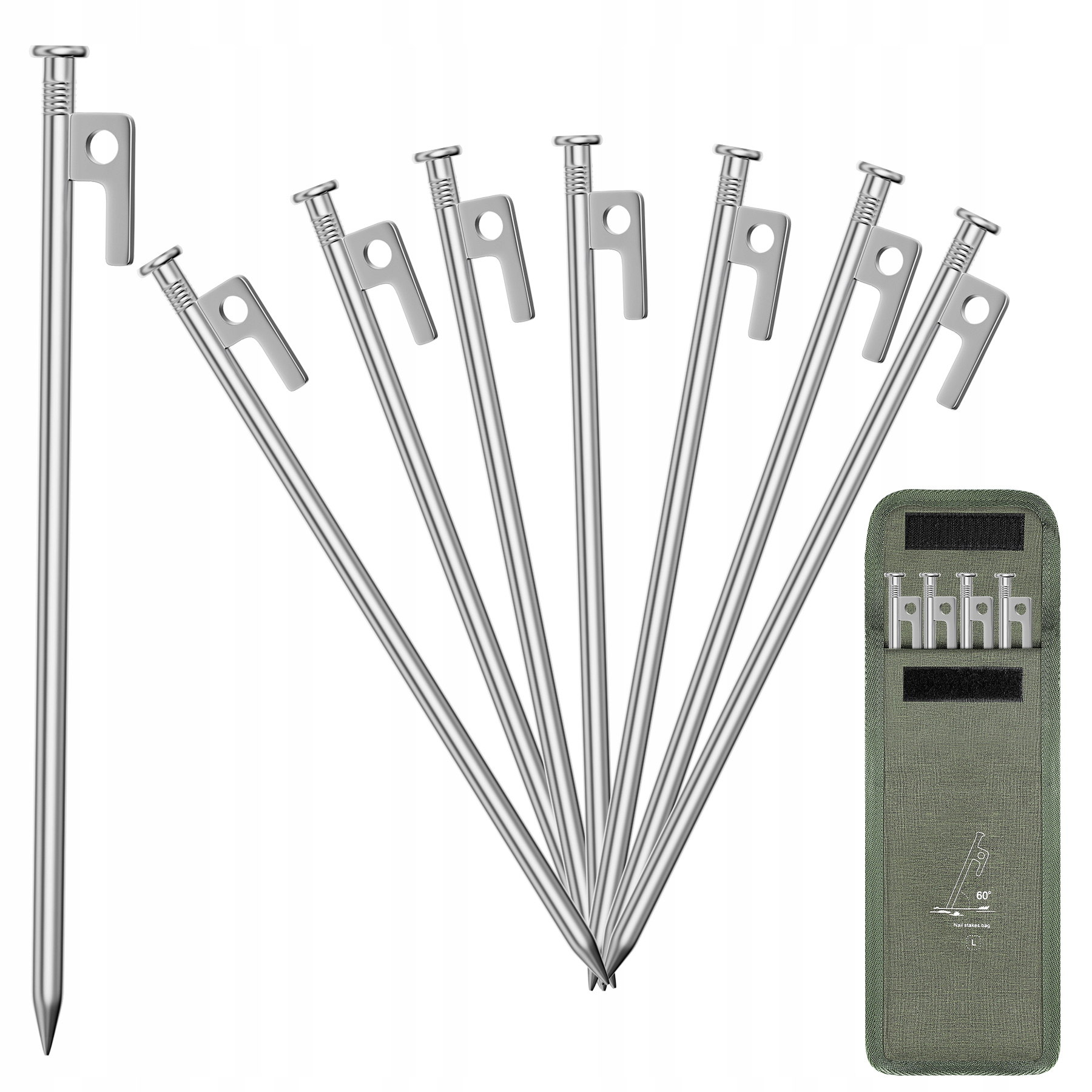 8 SZT Śledzie DO NAMIOTU kotwy szpilki mocujące wbijane do ziemi metal 30CM Stan opakowania oryginalne