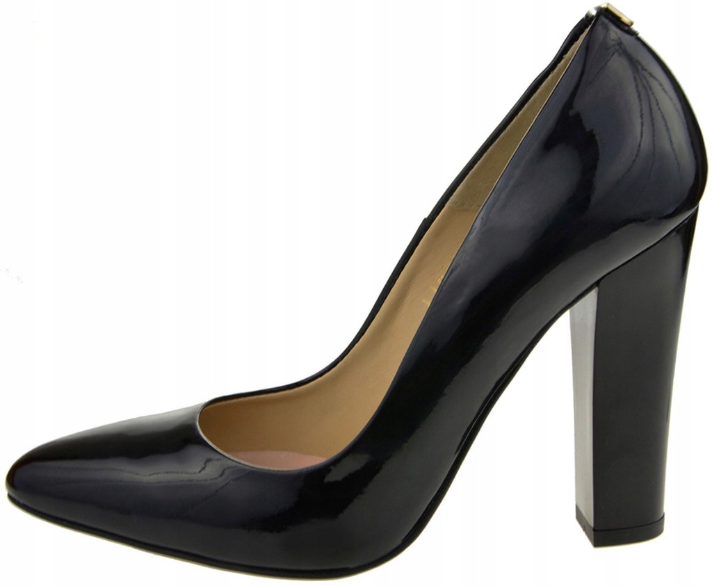 černé klasické kožené lodičky lico s koženým sloupkem Sala 37