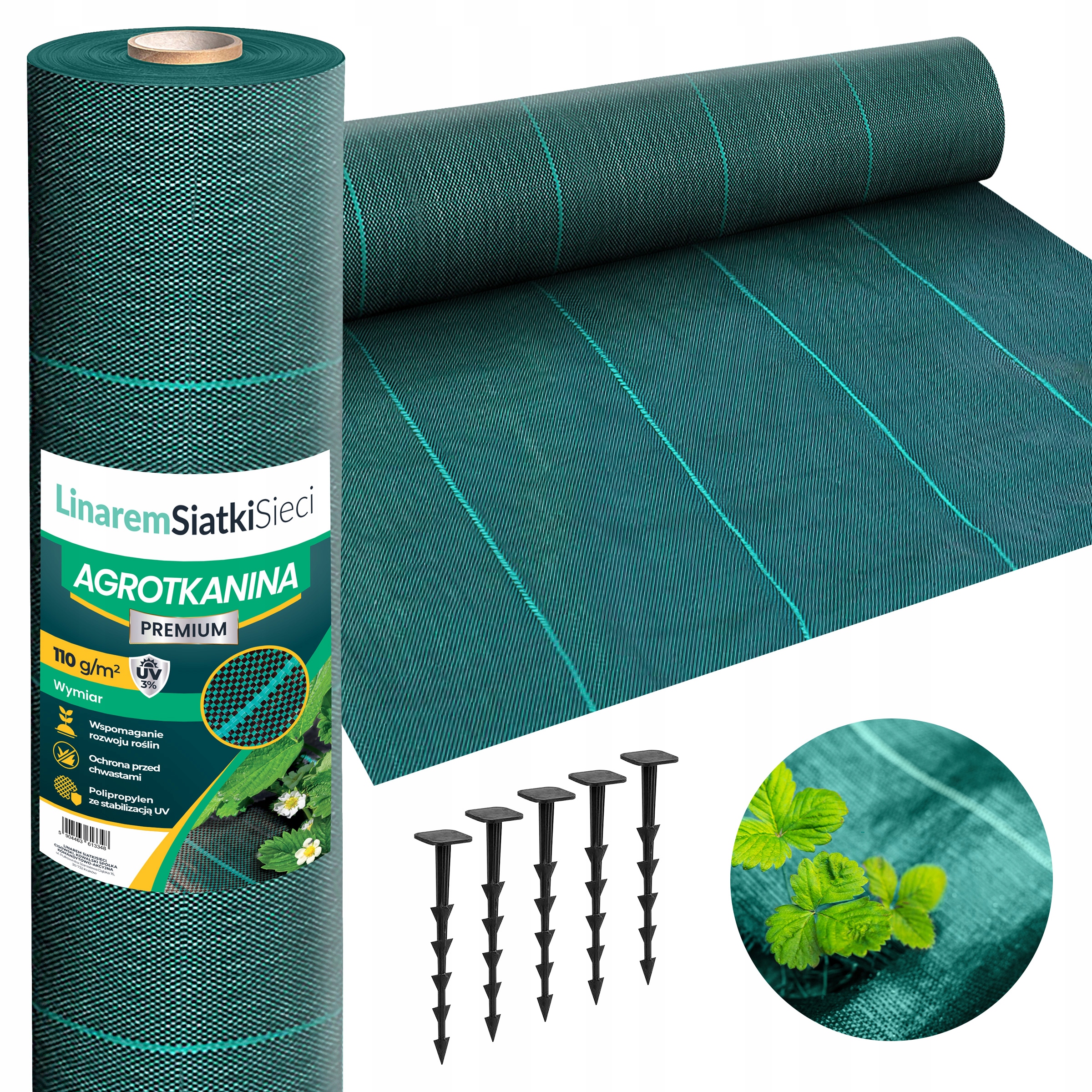 Agrotkanina 110G 1,6x100m Premium Uv 3% Agrowłóknina Zielona Mata Kołki
