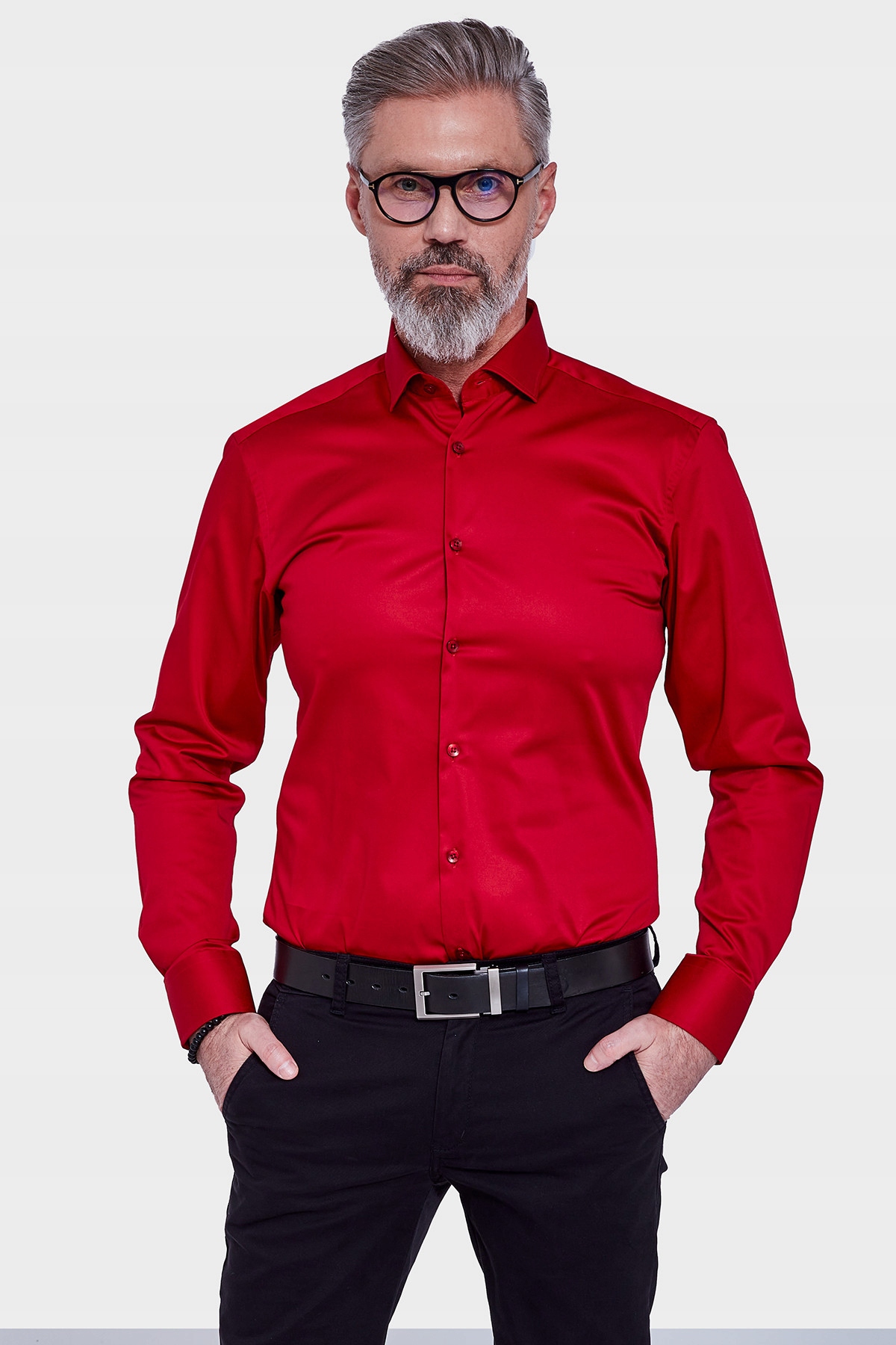 Červená pánská košile 41-176/182 Slim Fit Villaro