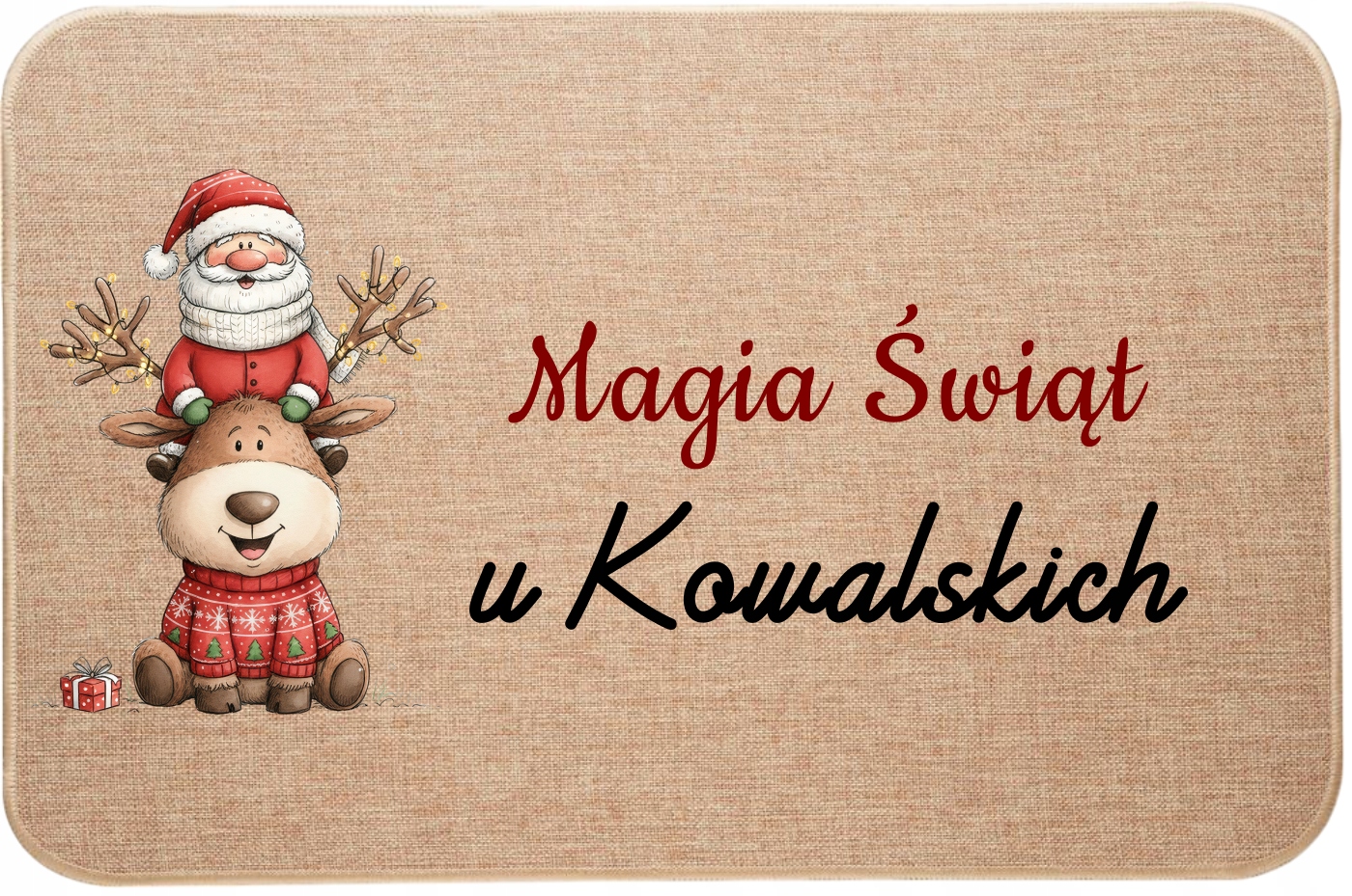Vánoční lněná rohožka s ozdobným potiskem Kouzlo Vánoc Příjmení
