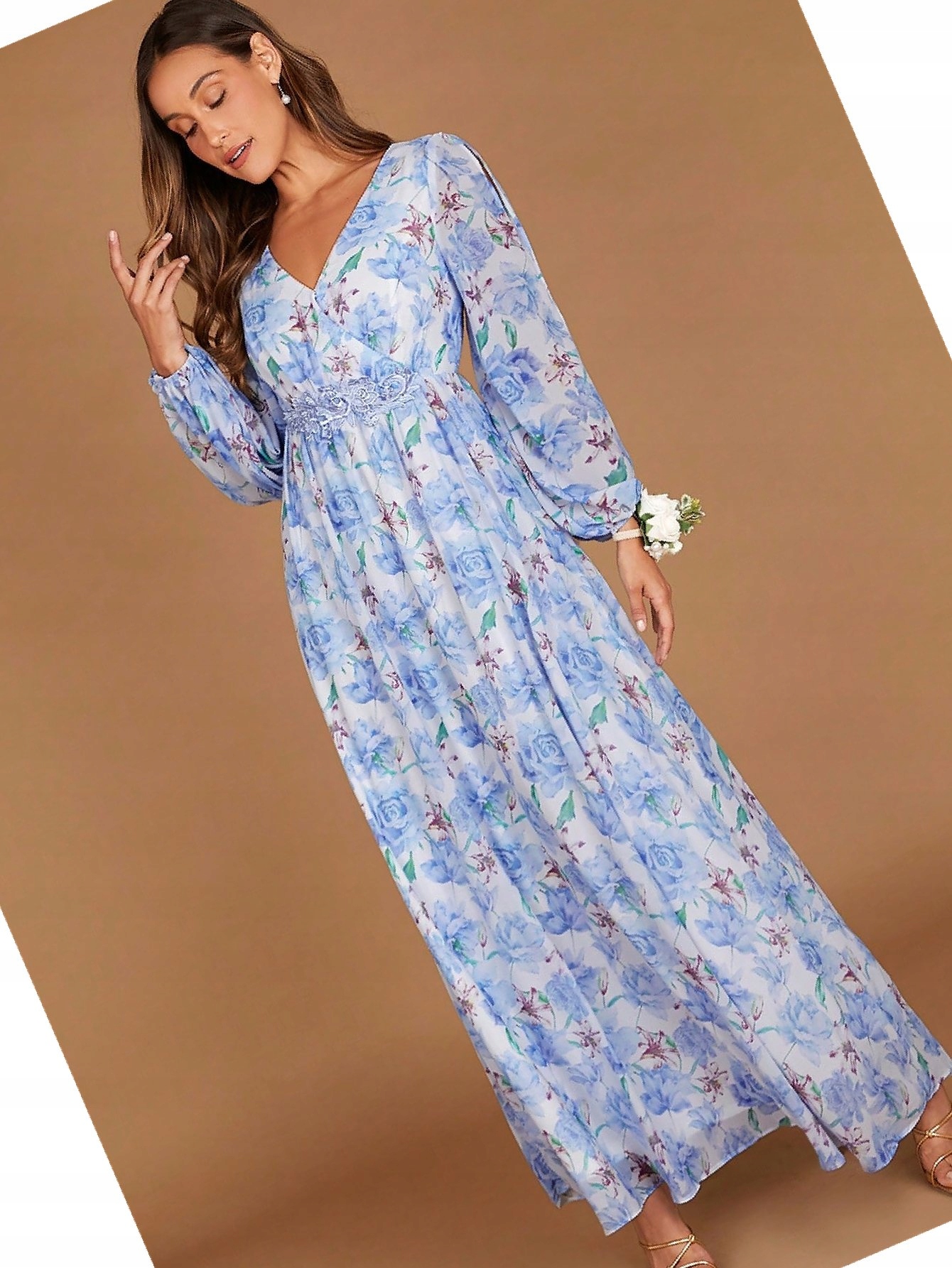 Šaty Šifonové s květinami Rozevřené Maxi Casual Letní M