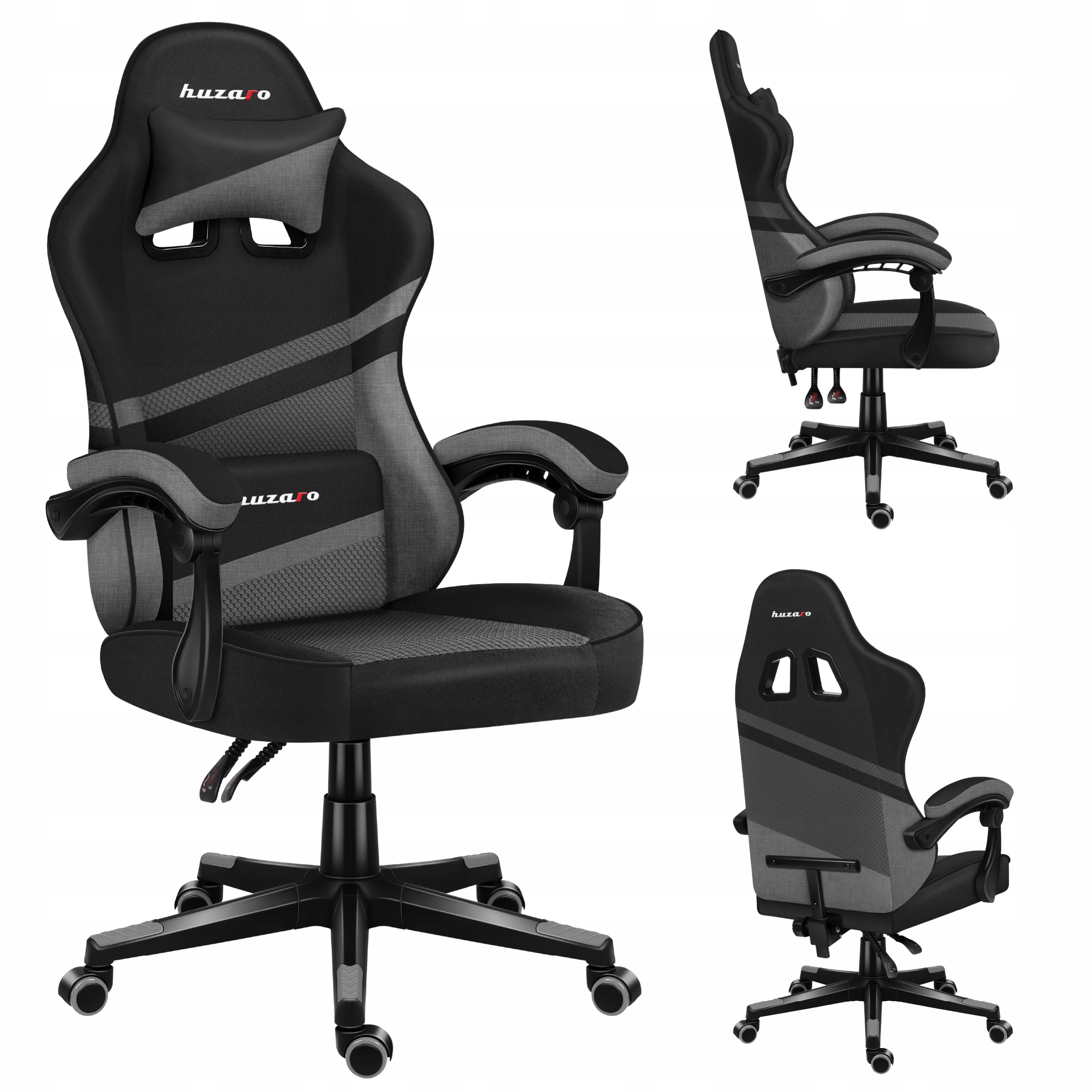 Fotel gamingowy kubełkowy Huzaro szary obrotowy ergonomiczny do biurka