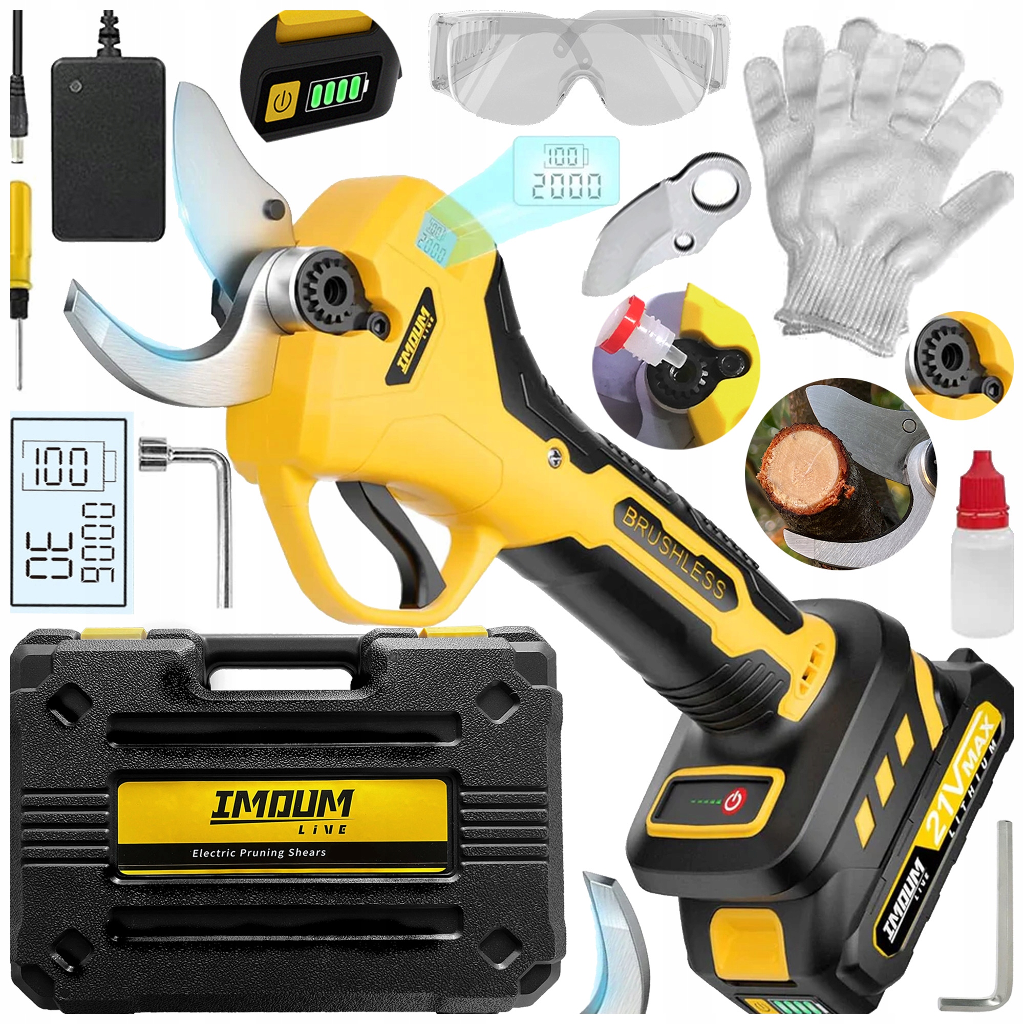 Sekator Akumulatorowy Elektryczny Nożyce Sekator Ogrodowy Aku Mocny Imoum