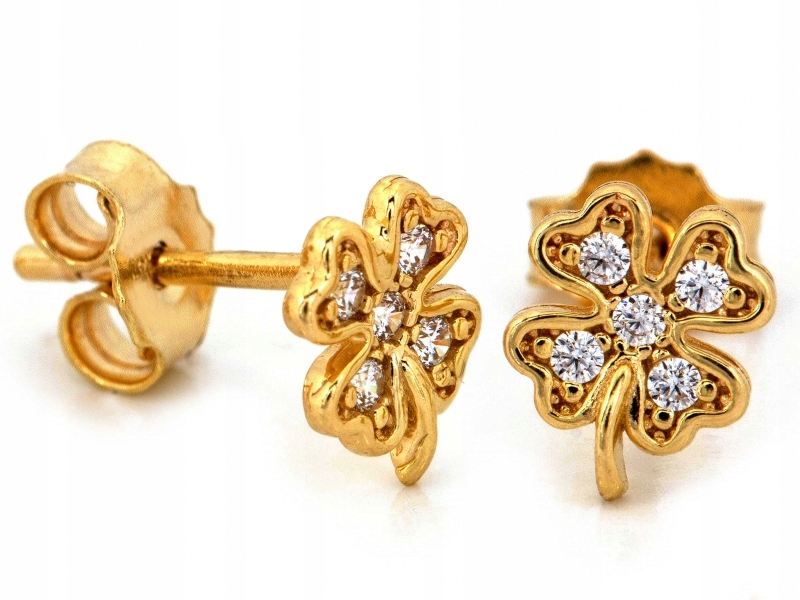 Jemné Náušnice Zlaté 585 ažurové čtyřlístky zapínání tyčinka pro ni