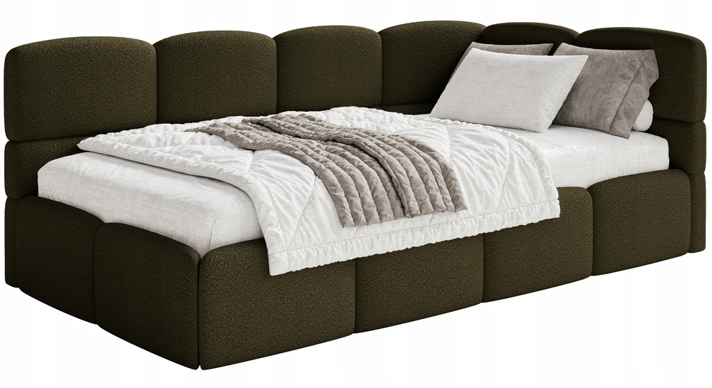 Postel pro mláděž 120x200 cm Cloudy olivová boucle matrace pravá