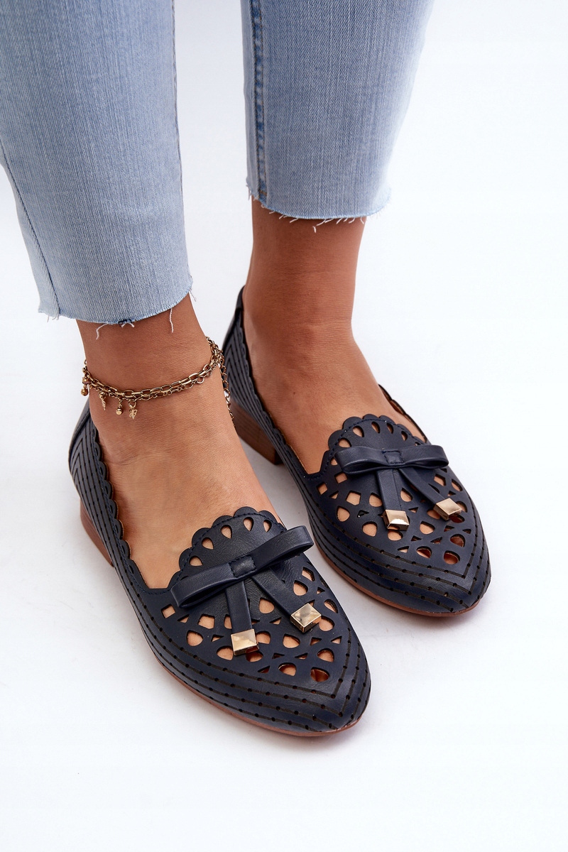 BALERINY DAMSKIE AŻUROWE Z KOKARDKĄ KOMFORTOWE NA PŁASKIM OBCASIE R.41 Rozmiar 41