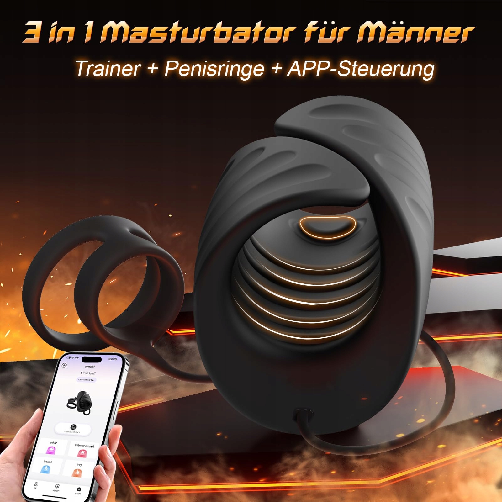 KIOTOS Masturbator Dla Par Trener Penisa 9 Wibracji Aplikacja Czarne — miniatura 9