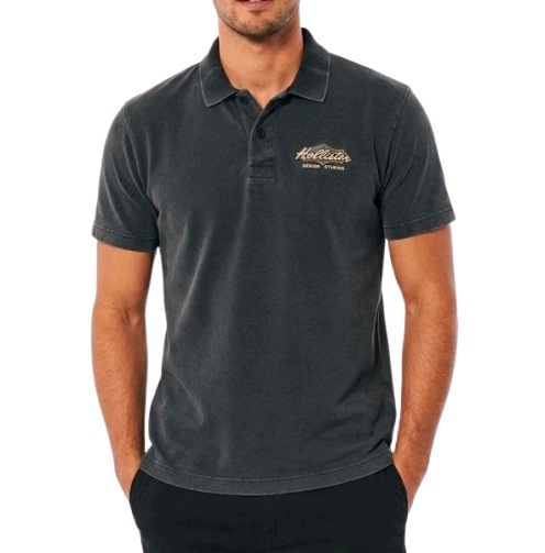 Polo tričko Abercrombie Hollister tričko L černá grafitová Relaxed Fit