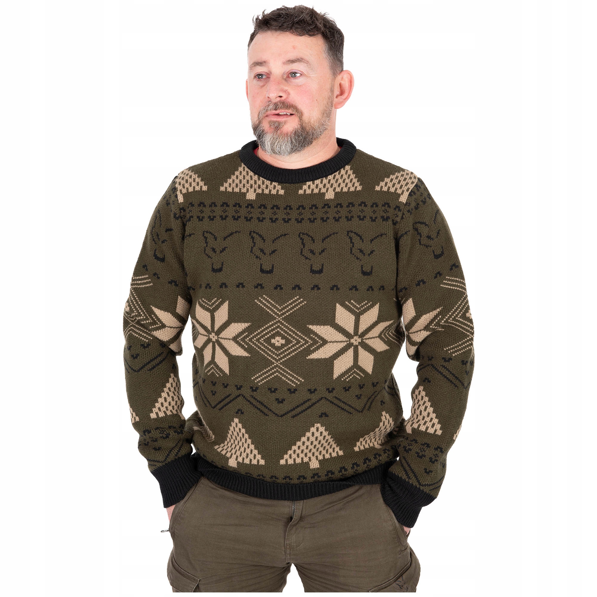 Pánský rybářský svetr S příměsí vlny Fox Festive Jumper vel. XXL