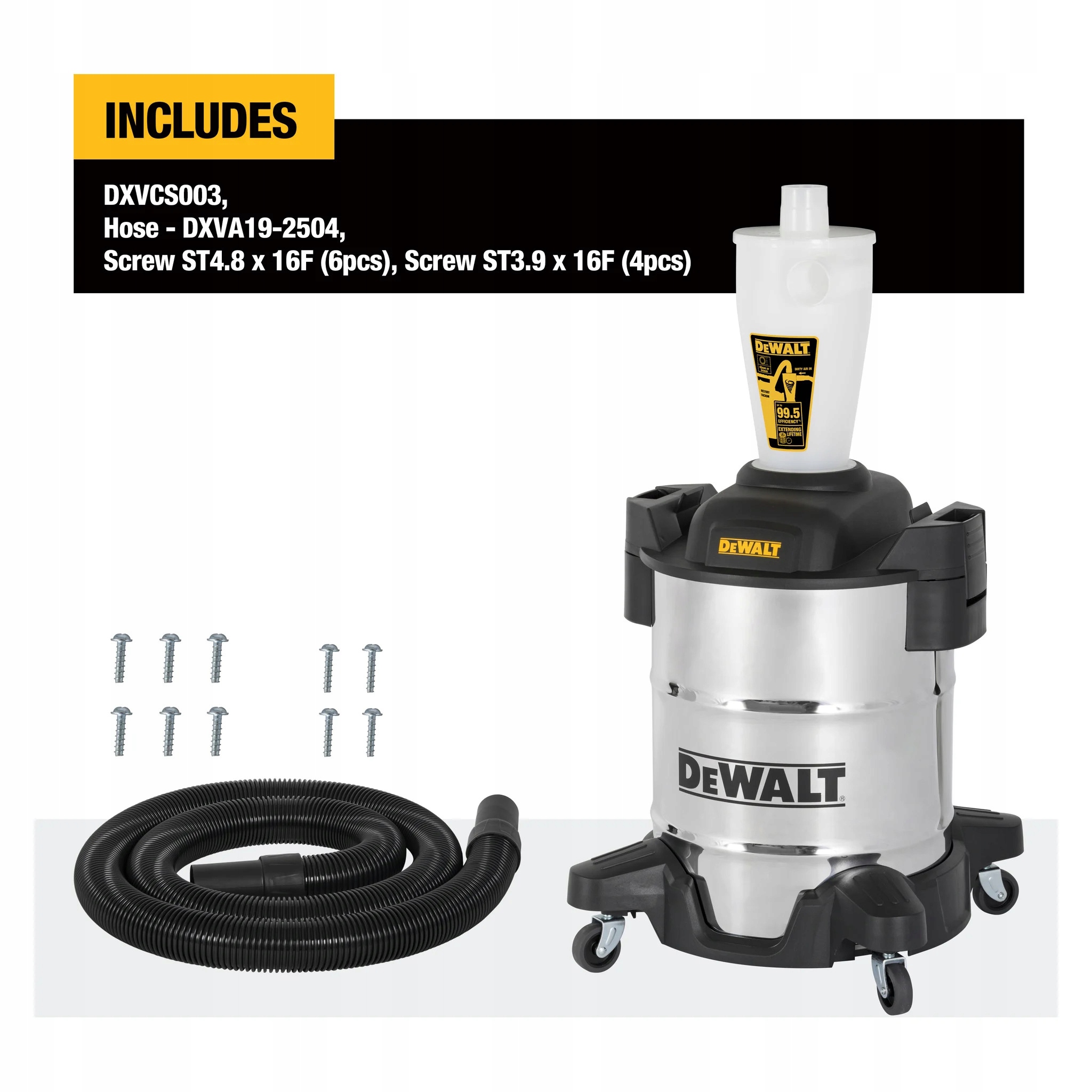 SEPARATOR PYŁU CYKLONOWY WSTĘPNY DeWALT DXVCS003 38L INOX Maksymalna moc 0 W