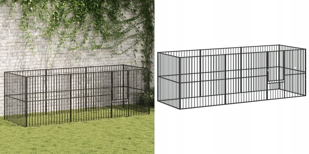 Levně Černá, Kotec pro psa, ocel, 8 panelů