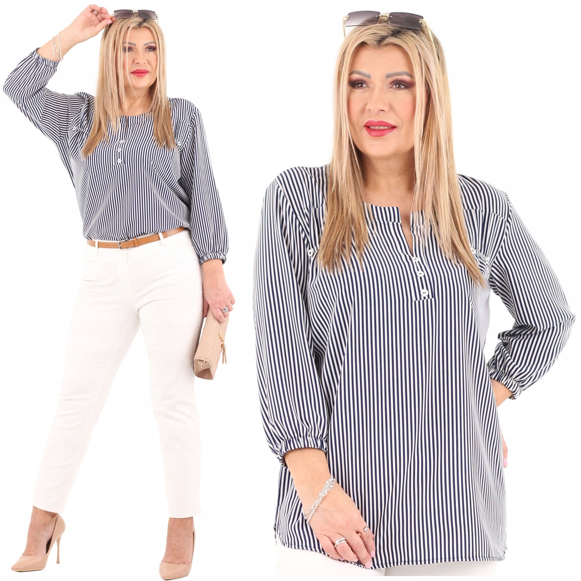 Bluzka W Paski Polski Producent Duże Rozmiary Dekolt W Serek