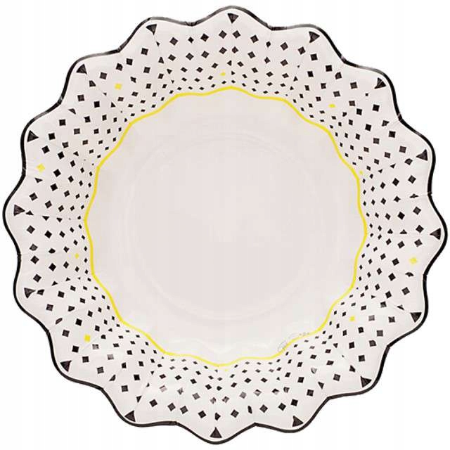 TALERZE GŁĘBOKIE miski MANHATTAN białe WZORKI 8szt