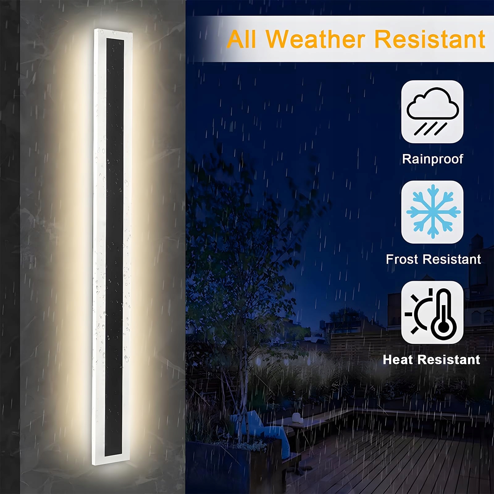 ZTWLEED Lampa Ścienna LED Zewnętrzna 16W IP65 6000K Czarna 80CM Ogród — miniatura 3