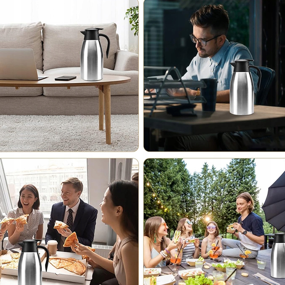 DZBANEK TERMOS 2L KONFERENCYJNY STOŁOWY KAWA HERBATA srebrny Kolor srebrny