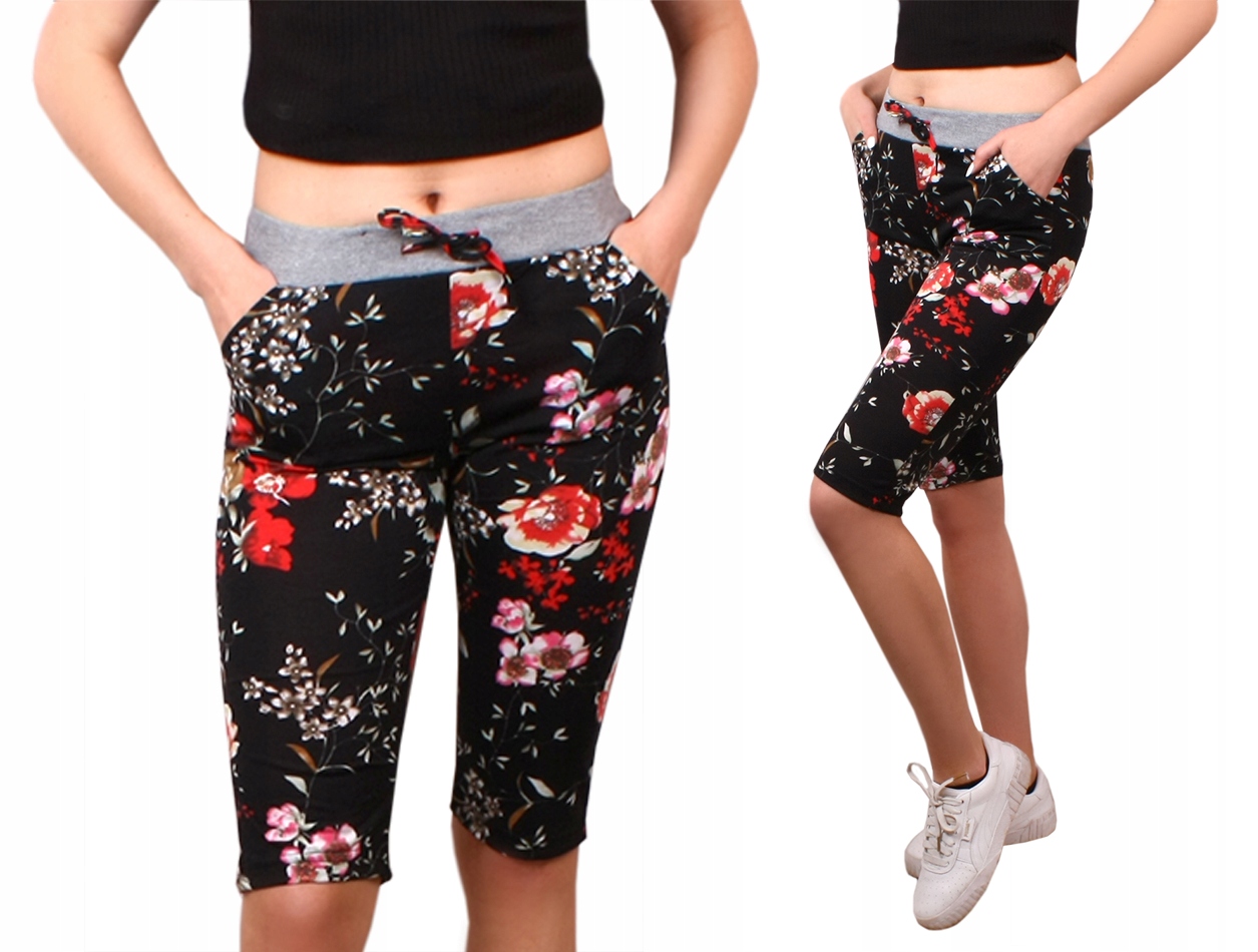 

Spodnie Rybaczki spodenki Flowers Czarne 019 42 XL