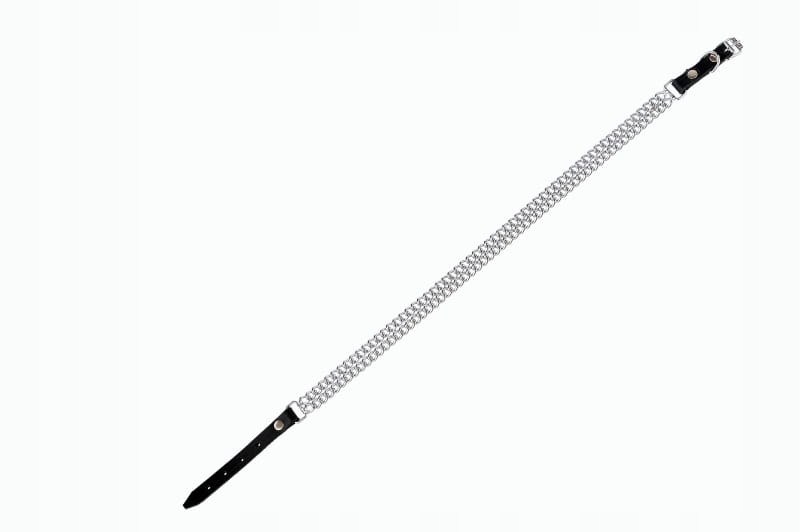 Kožený obojek Řetěz dvojitý 42-50 cm stříbrný