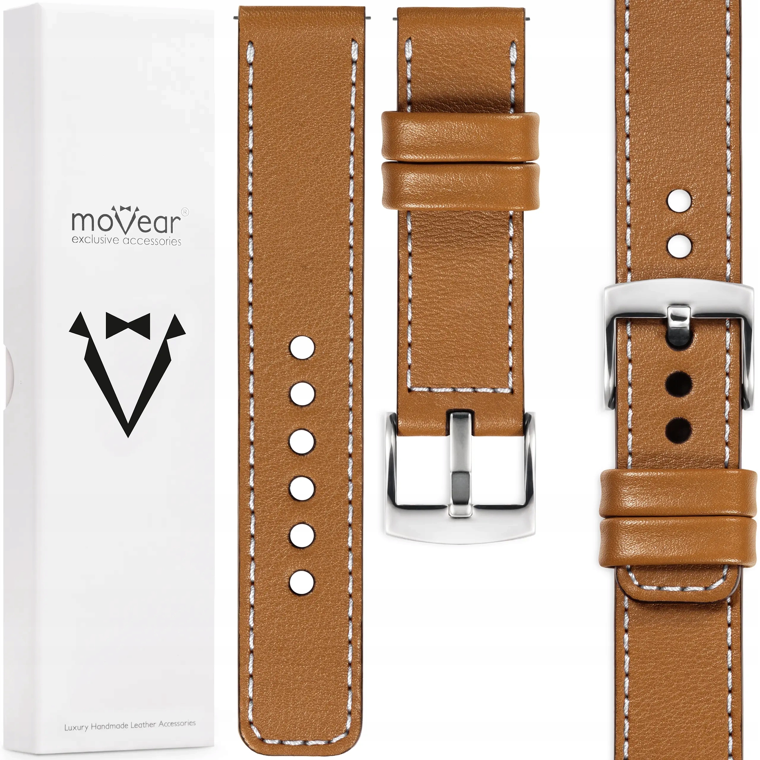 Řemínek 22 mm premium pro elegantní hodinky Italská kůže Světle hnědá