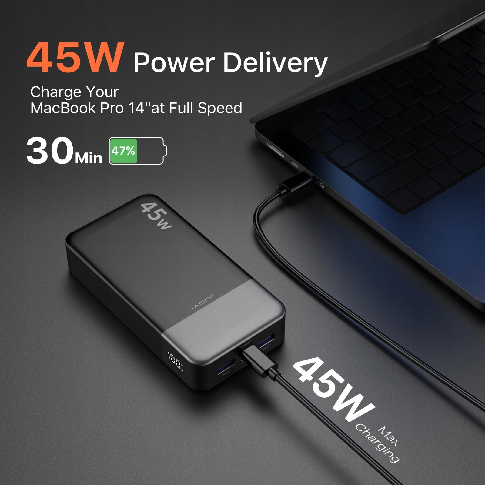 JUOVI Power Bank 20000mAh 45W Szybkie Ładowanie 4-Porty LED — miniatura 2