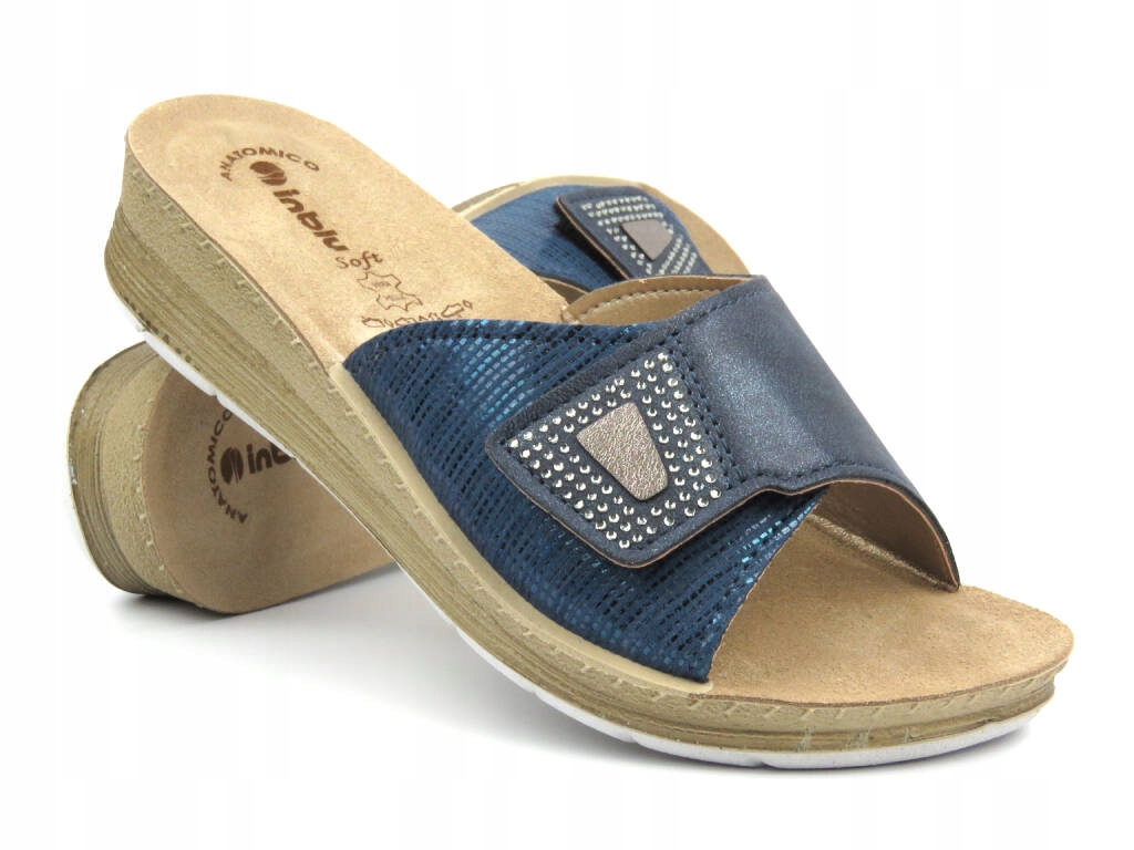 KLAPKI DAMSKIE INBLU FC-53 SKÓRA EKOLOGICZNA SKÓRZANA WKŁADKA PŁASKIE LATO