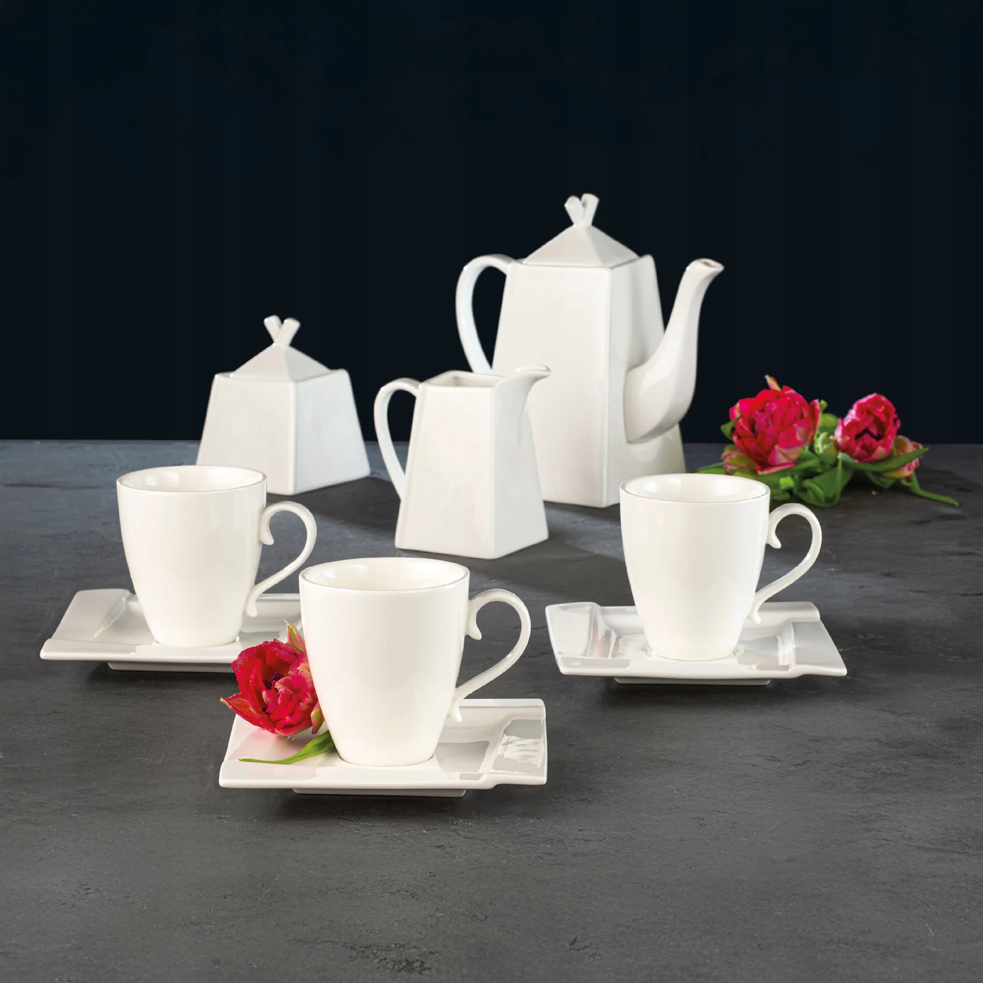 SERWIS KAWOWY Sole / Kubiko AMBITION 17el PORCELANA na 6 osób