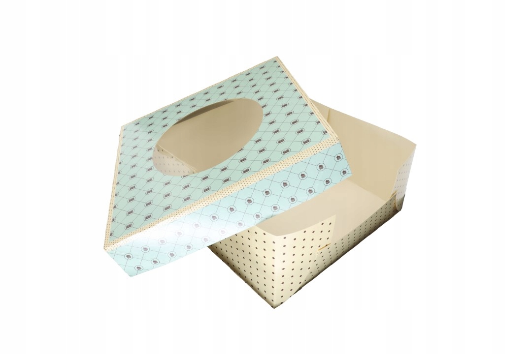 Pojemnik z kartonu na ciasto z nadrukiem "groszki" 320x320x140 mm 15 szt.