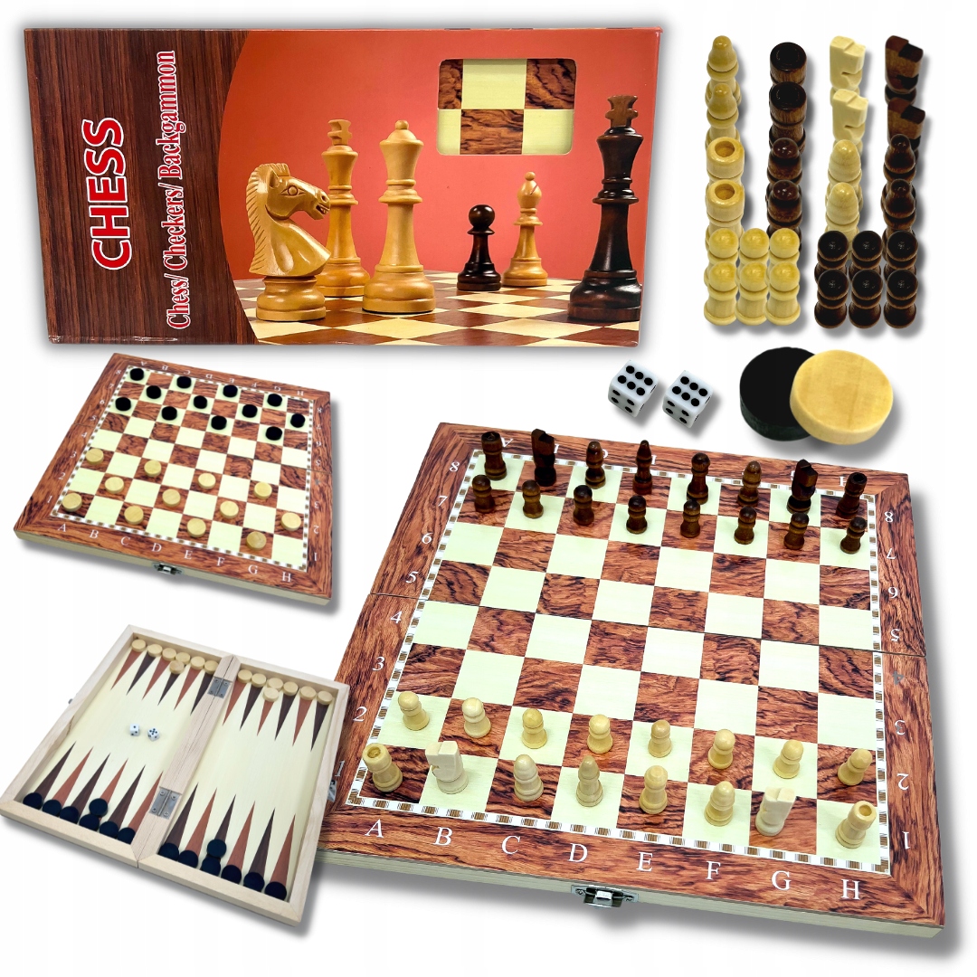 

Drewniane Szachy Kieszonkowe 3w1 Małe 24cm Warcaby
