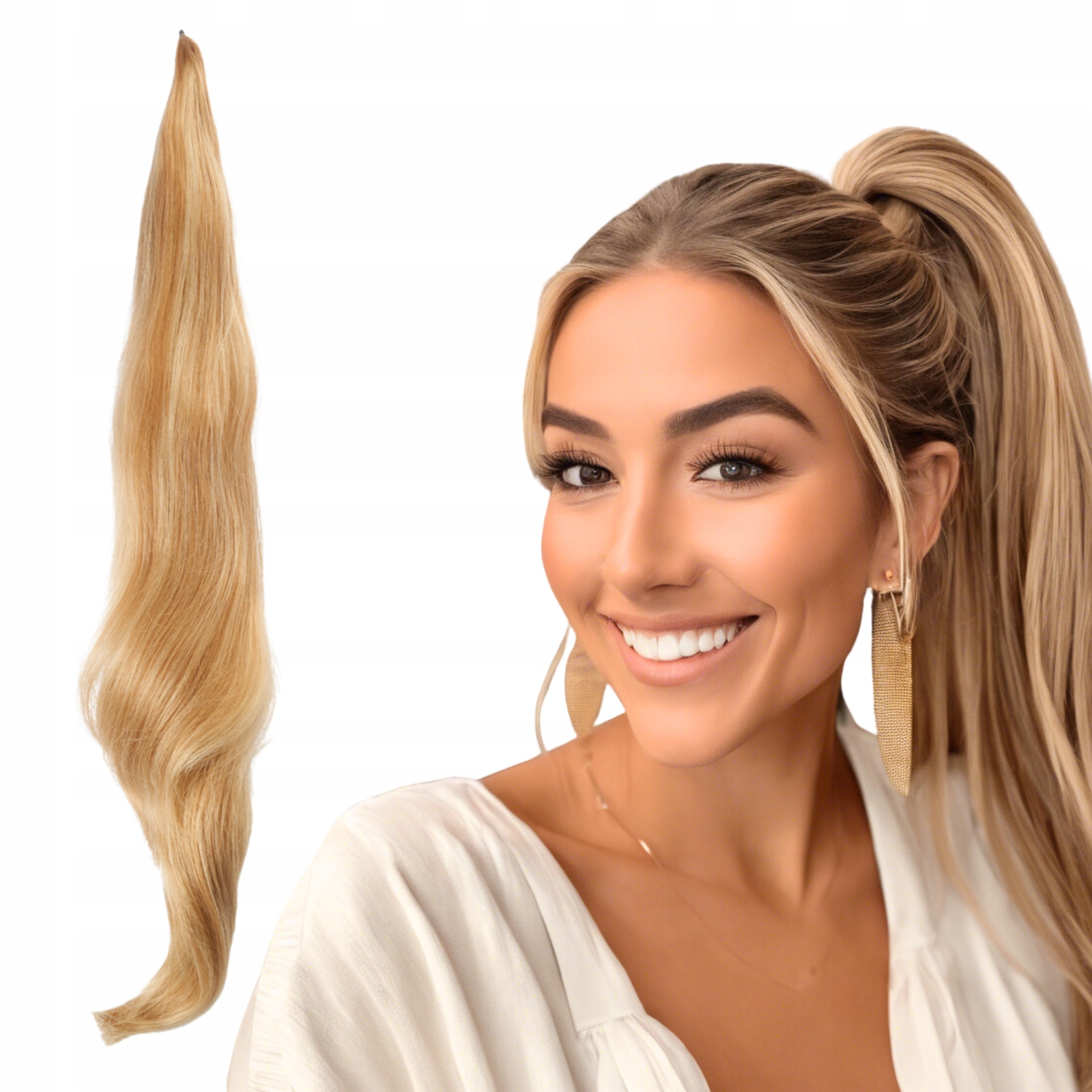 Elastický culík 75 cm #14/88 zlatý blond pramínky baleyage umělé vlasy