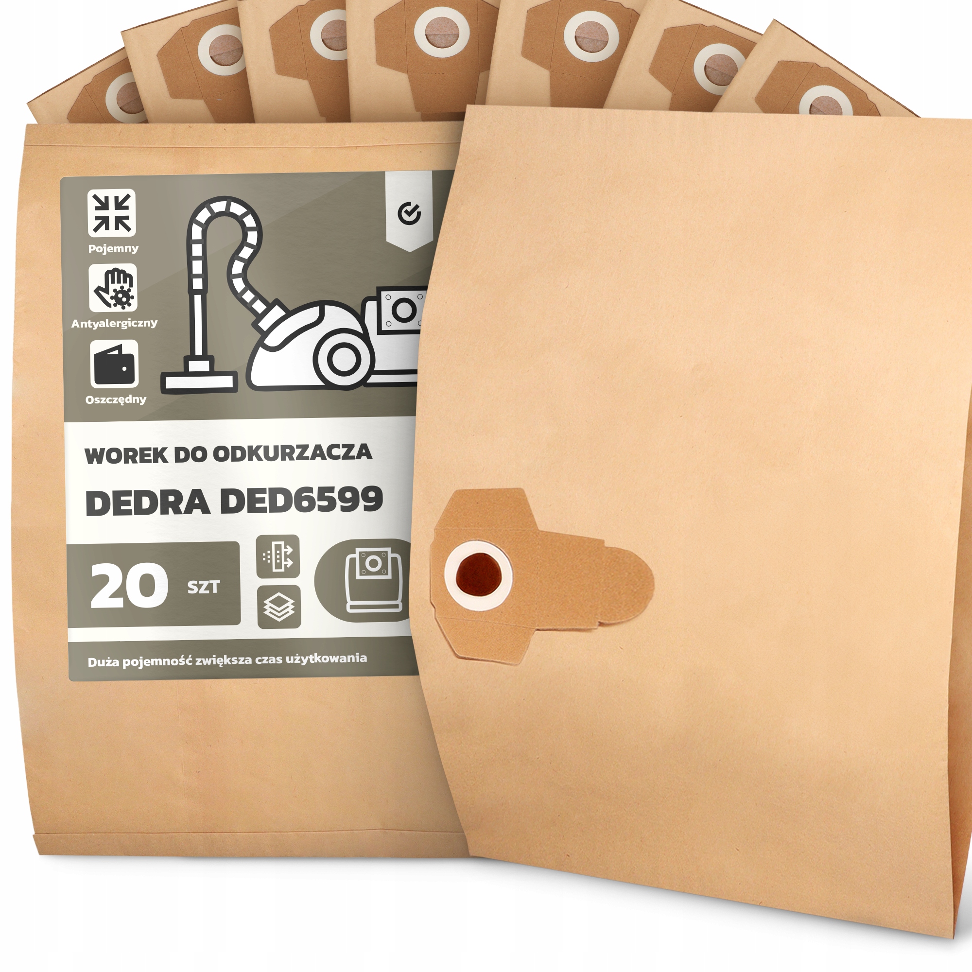 20 x Sáček Do Vysavače Dedra DED6599 Papírový 2-vrstvový Sáček Sáčky 2A