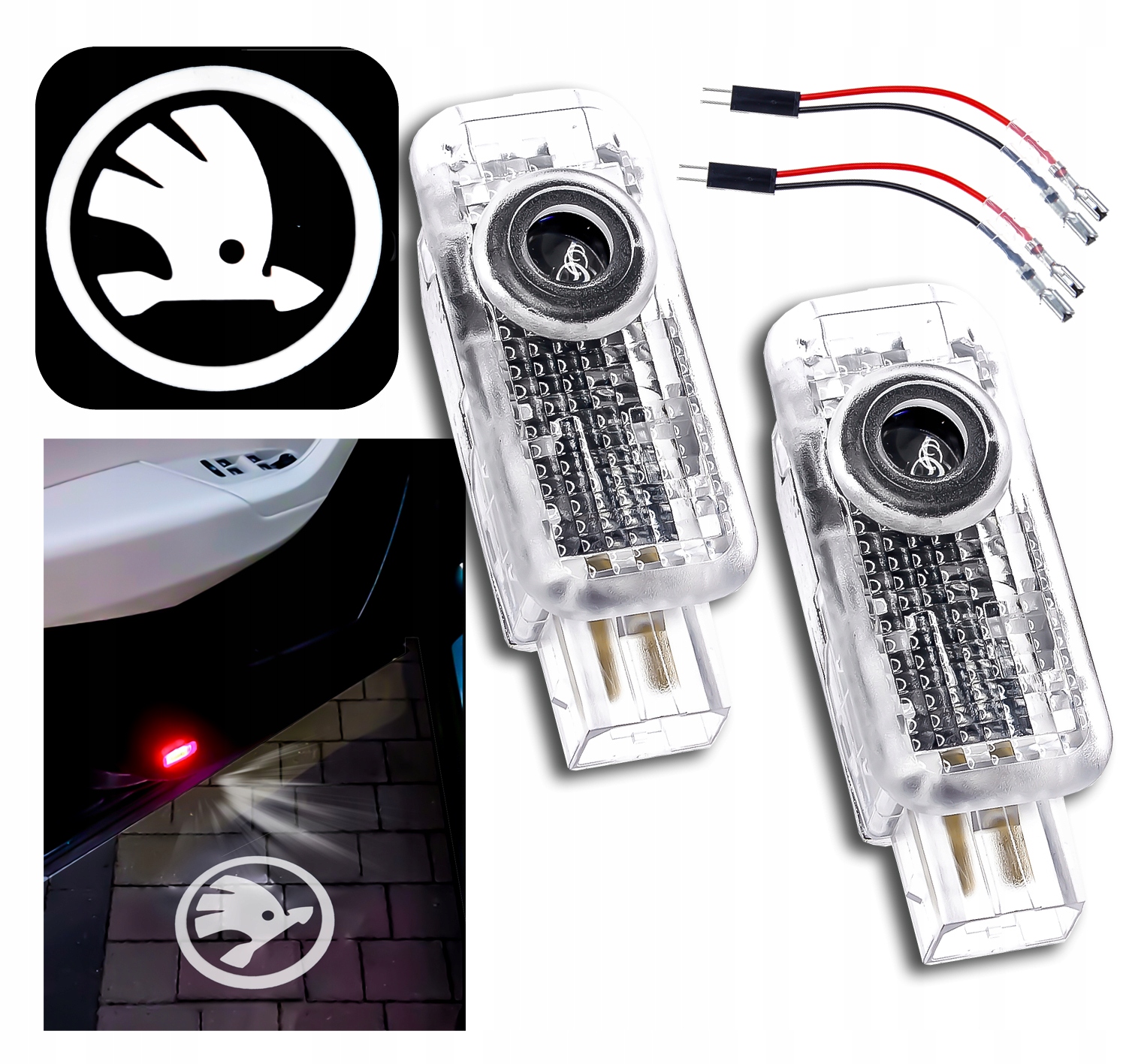 ZESTAW 2x PROJEKTOR LED LOGO SKODA HOLOGRAM KAROQ KODIAQ OCTAVIA IV SUPERB
