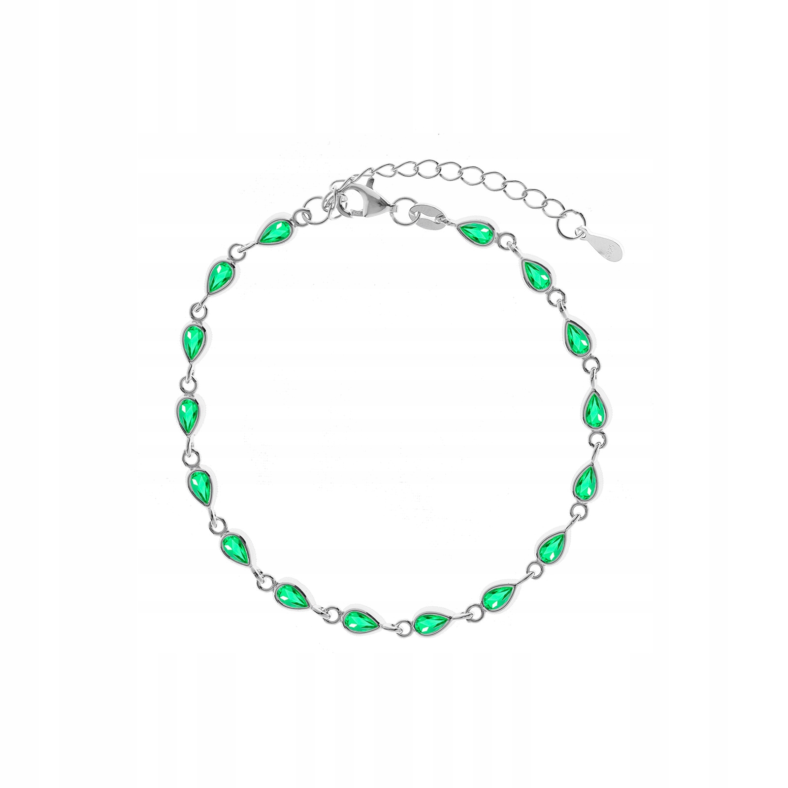 Stříbrný náramek 925 Zelené slzy