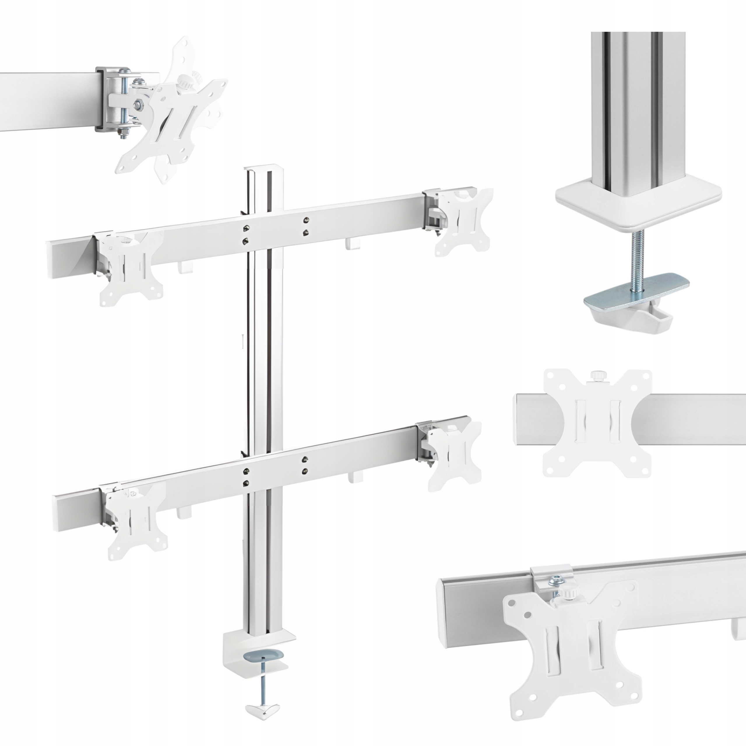 Stojan pro 4 monitory Vesa 17-32" do 8 kg, stolní držák, stříbrný, pevný