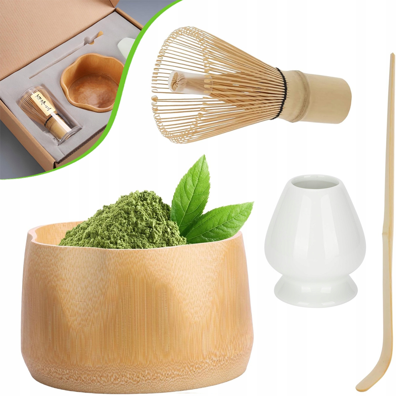 Sada nástrojů pro přípravu Matchy s metličkou a lžící