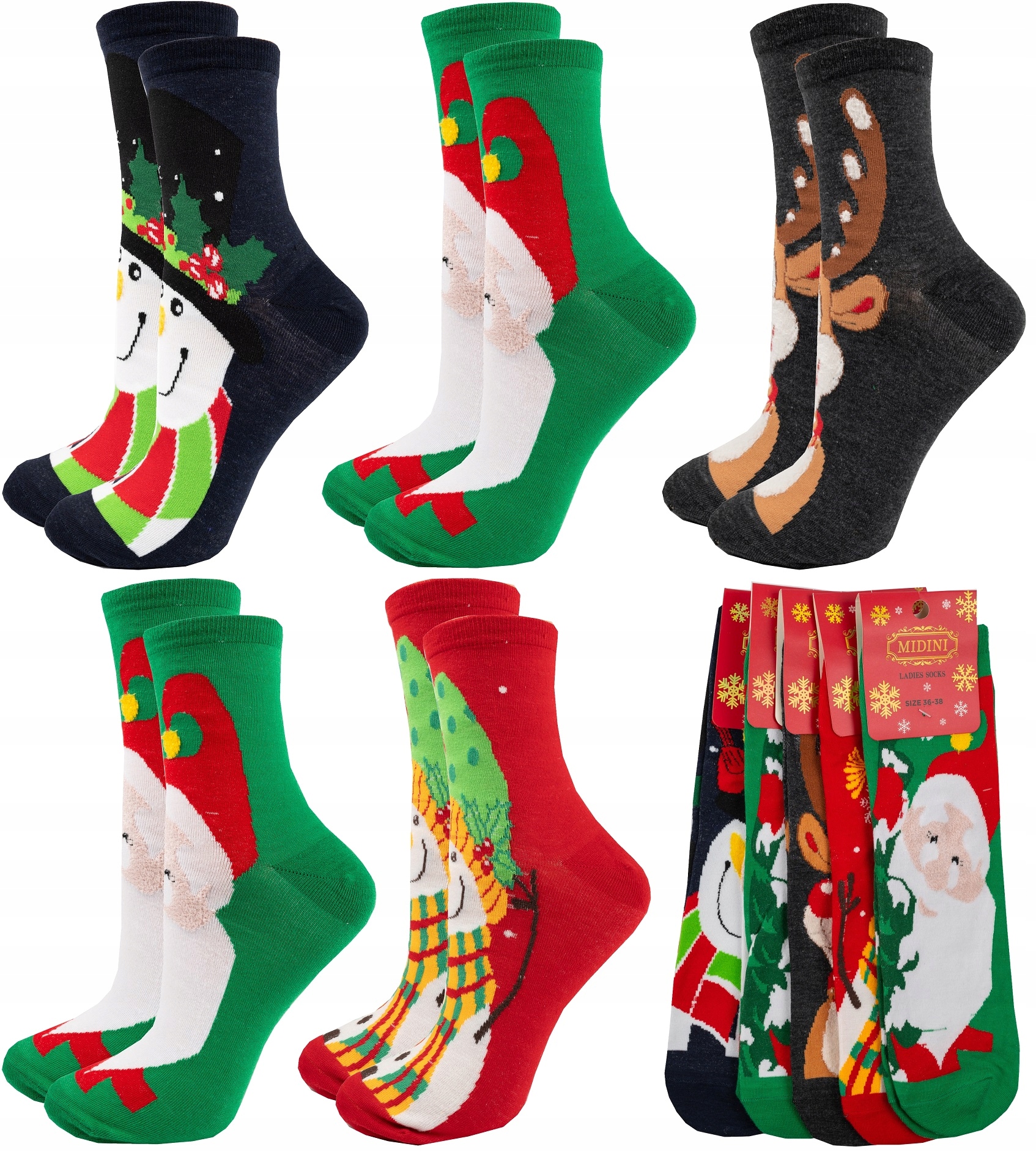 10 Par Skarpety ŚWIĄTECZNE MIKOŁAJ RENIFER święta Marka Inna marka