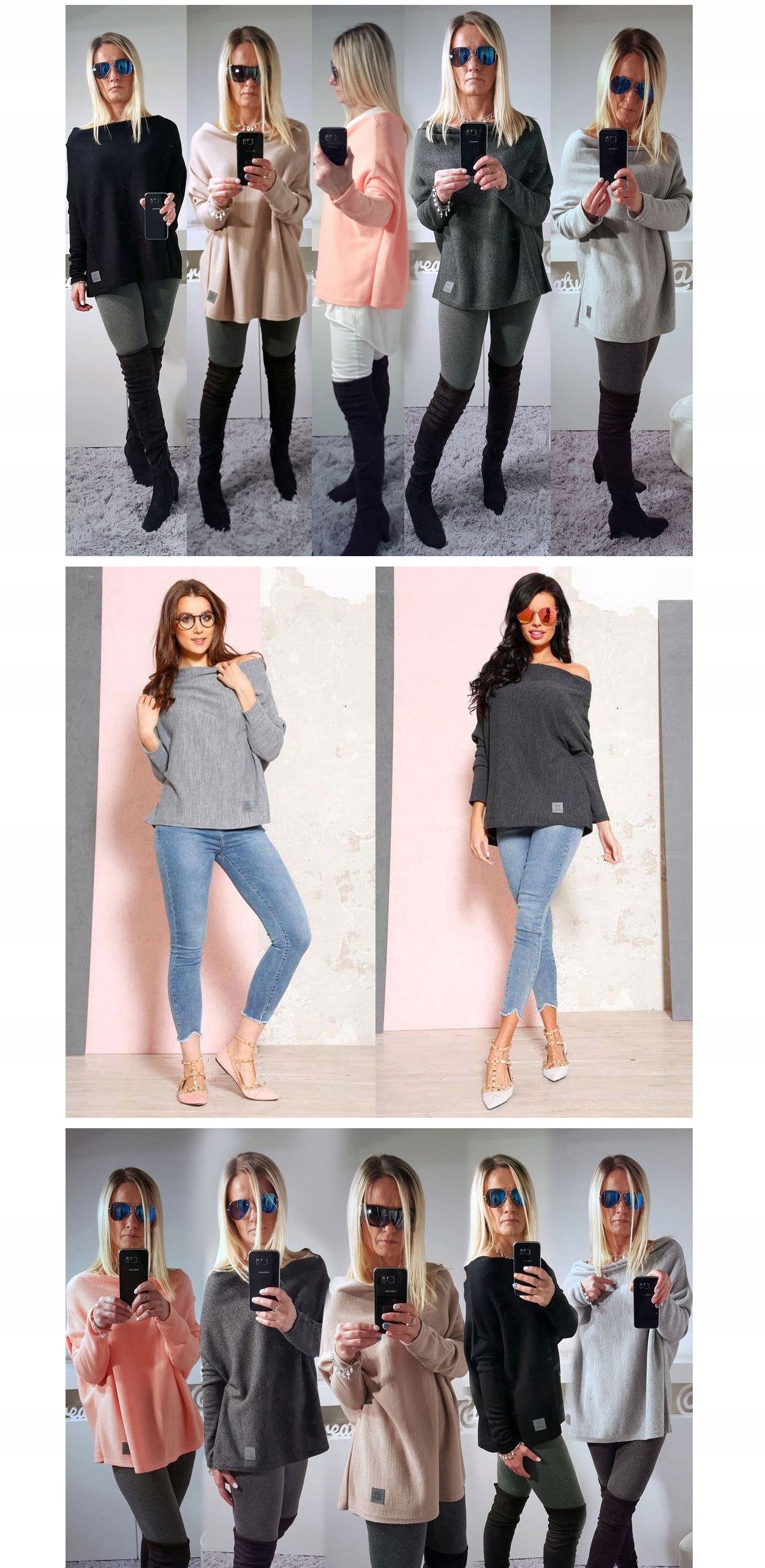 SWETEREK OVERSIZE TUNIKA SWETER WOOL ODKRYTE RAMIĘ Wzór dominujący bez wzoru