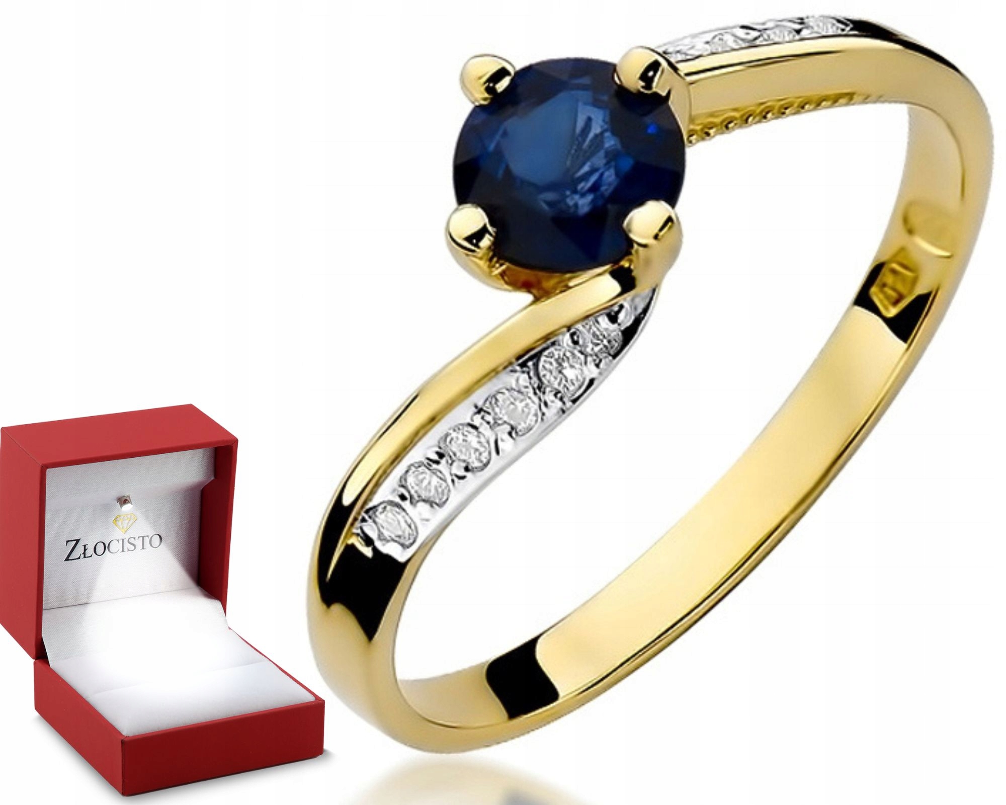 Prstýnek Safír a Brilianty 585 Gravírování Bonus