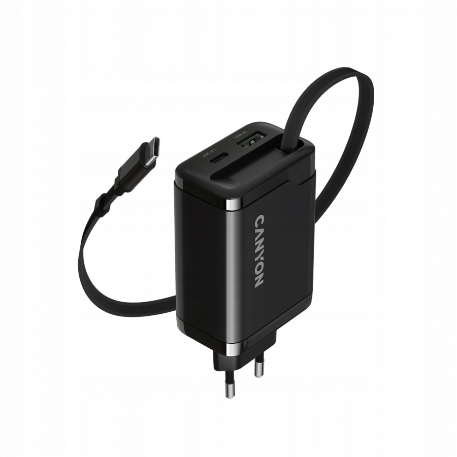 CANYON charger OnCharge 65RC Build-In Cable USB-C 65W 1xPD 1xQC EU Black — 9