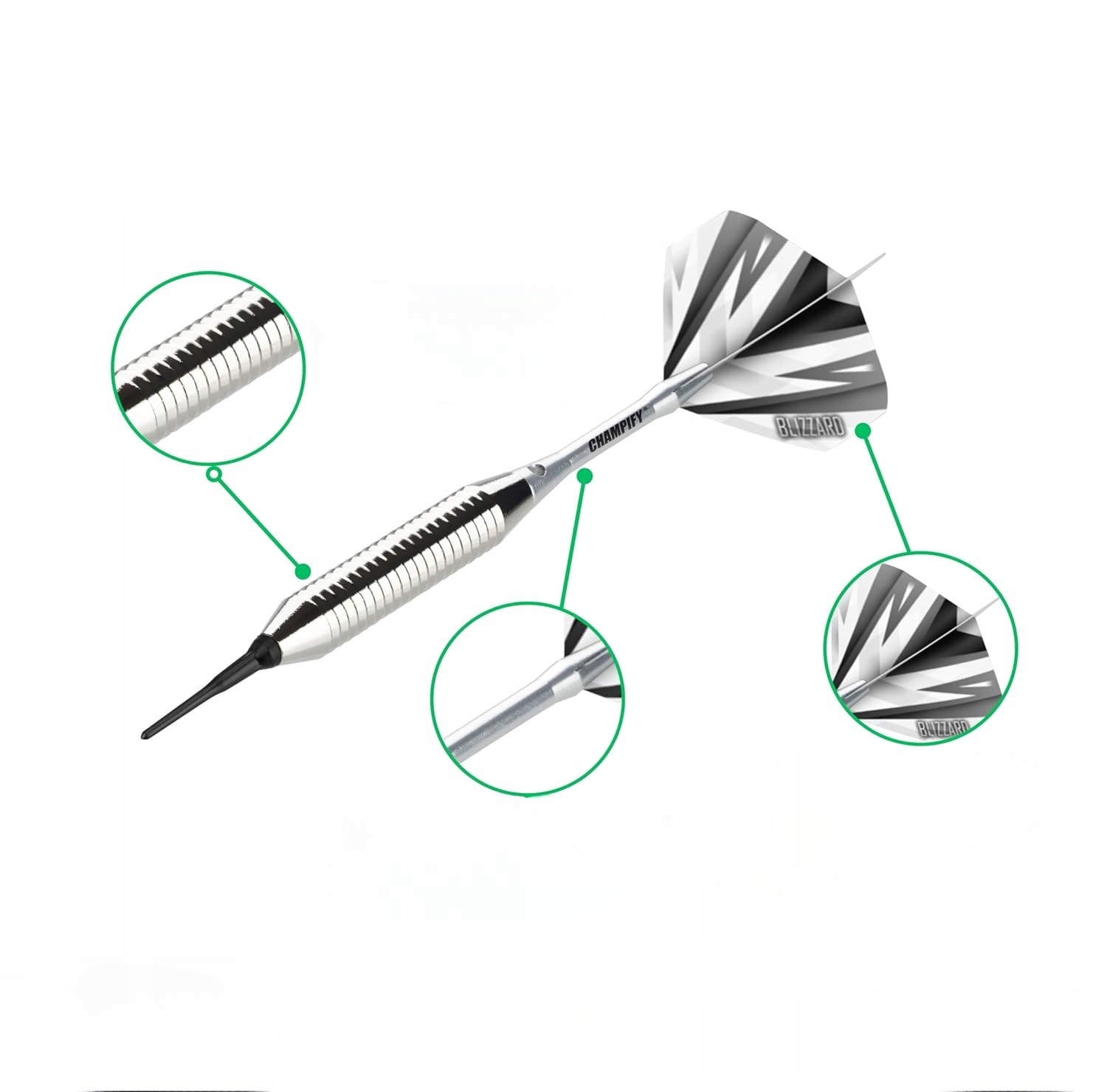 CHAMPIFY Zestaw Dartów Blizzard 18g Mosiężne Plastikowe Groty 3 Sztuki — miniatura 8