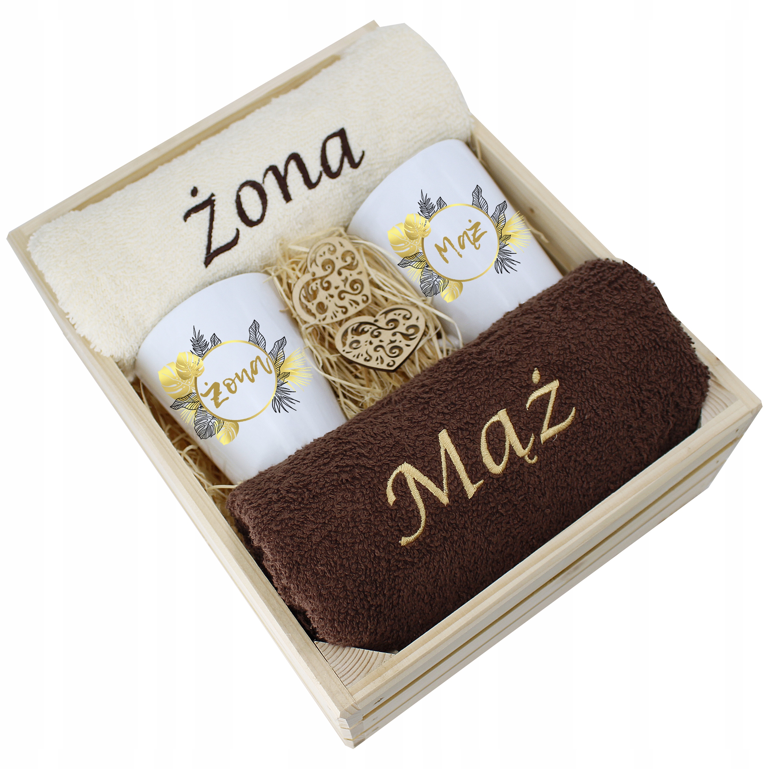 Ślubny Zestaw Ręczniki Kubki Żona i Mąż