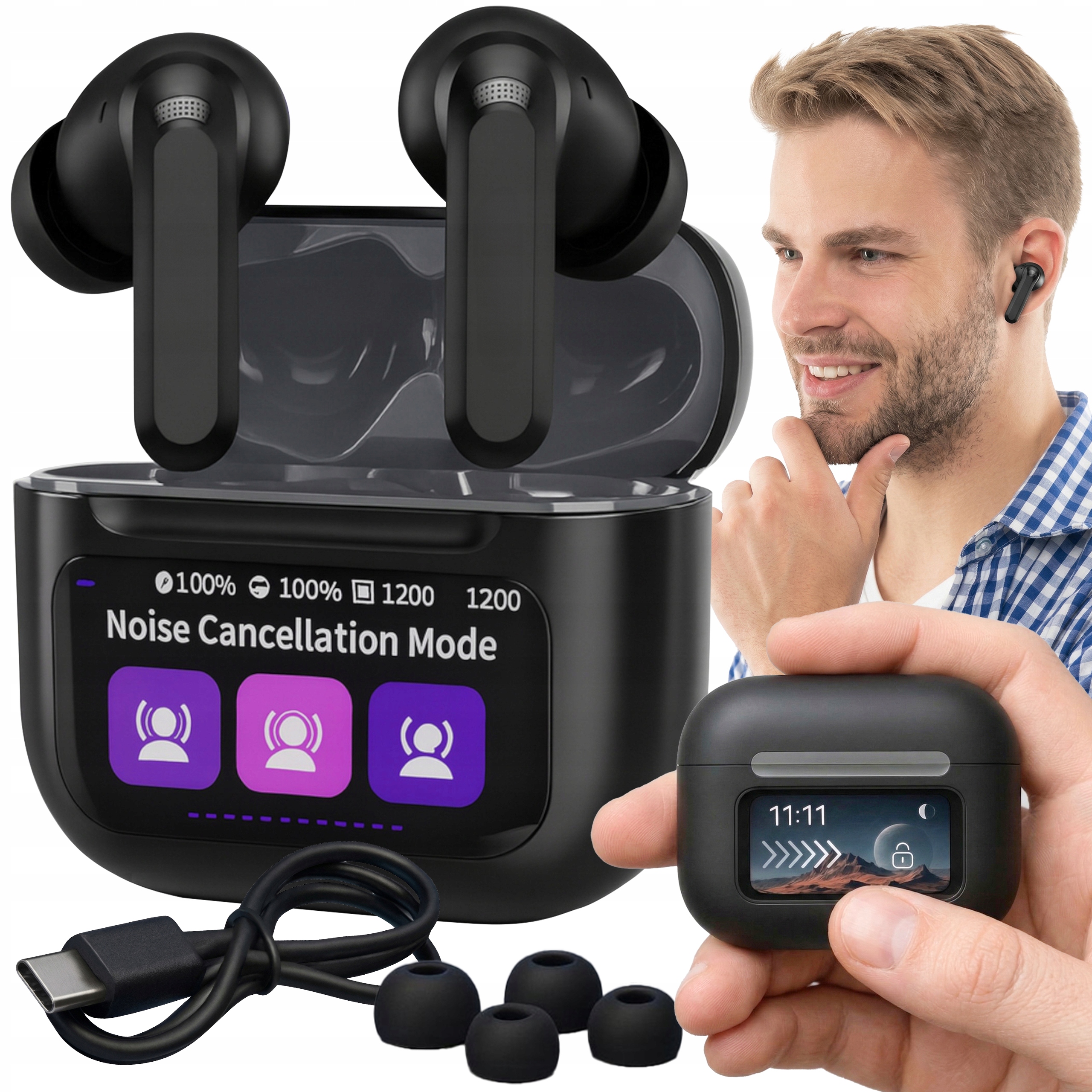 Słuchawki Bezprzewodowe Dokanałowe Dotykowe Etui Sportowe Bt 5.4 Pro Anc