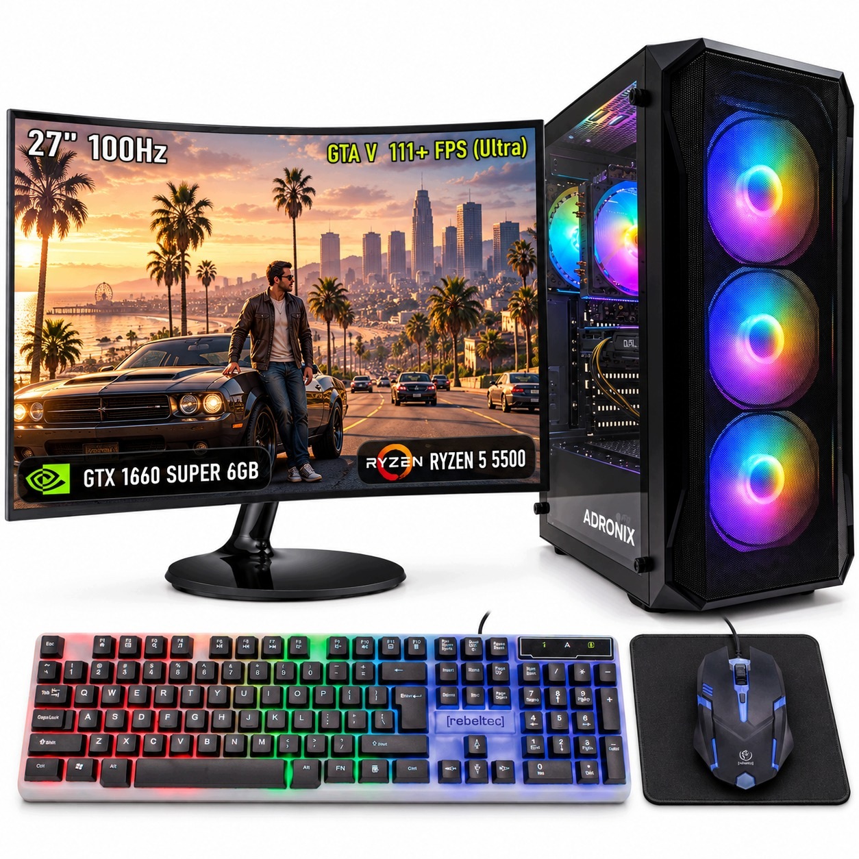 Herní Počítačový Set 27'' Ryzen 5 5500 16GB GDDR6 Gtx 1660S 6GB