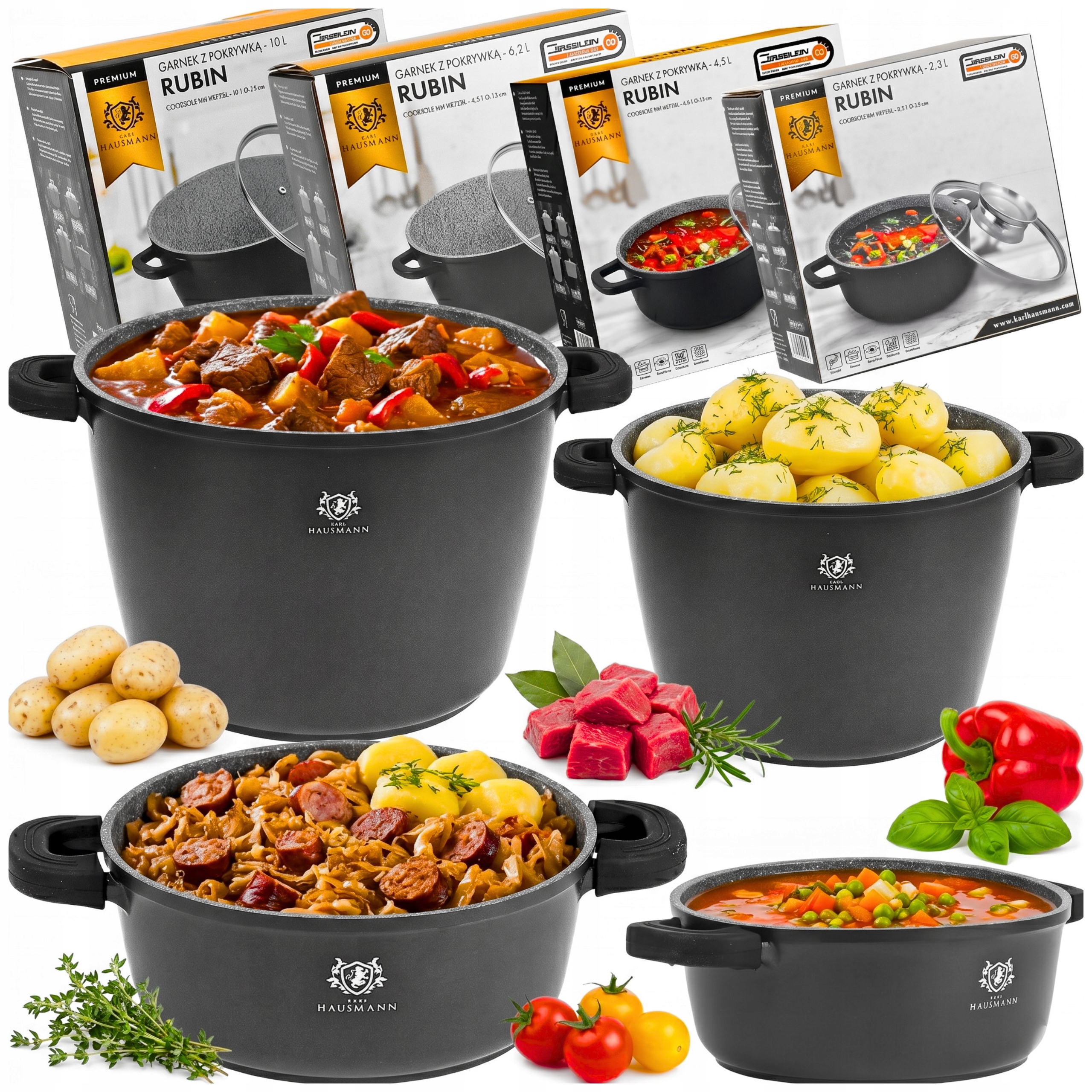 Sada Hrnců S Mramorovým Povrchem 16 Ks Velké Vysoké Hrnce Do Trouby Indukce